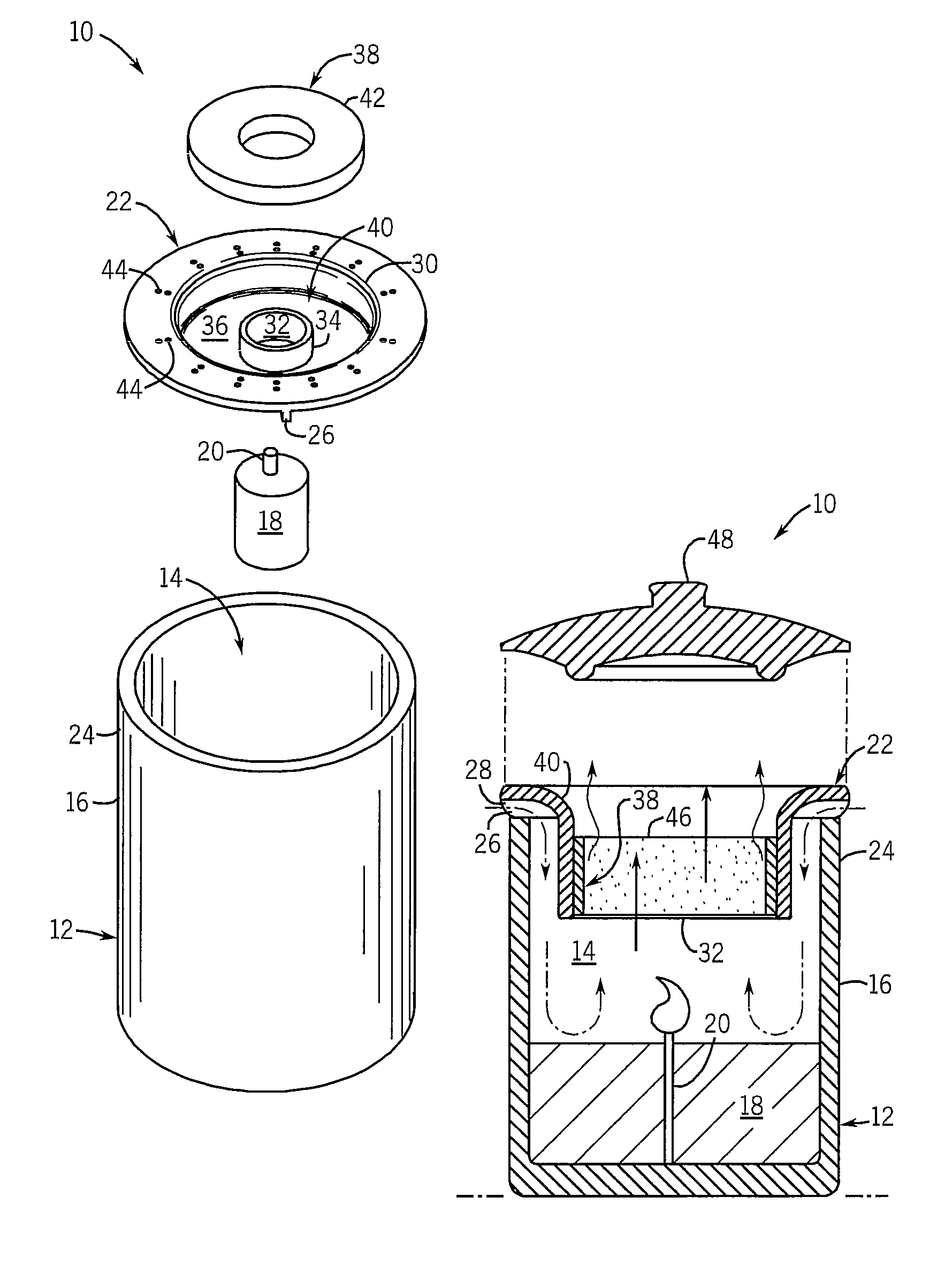 Candle with lid for dispensing an air treatment chemical