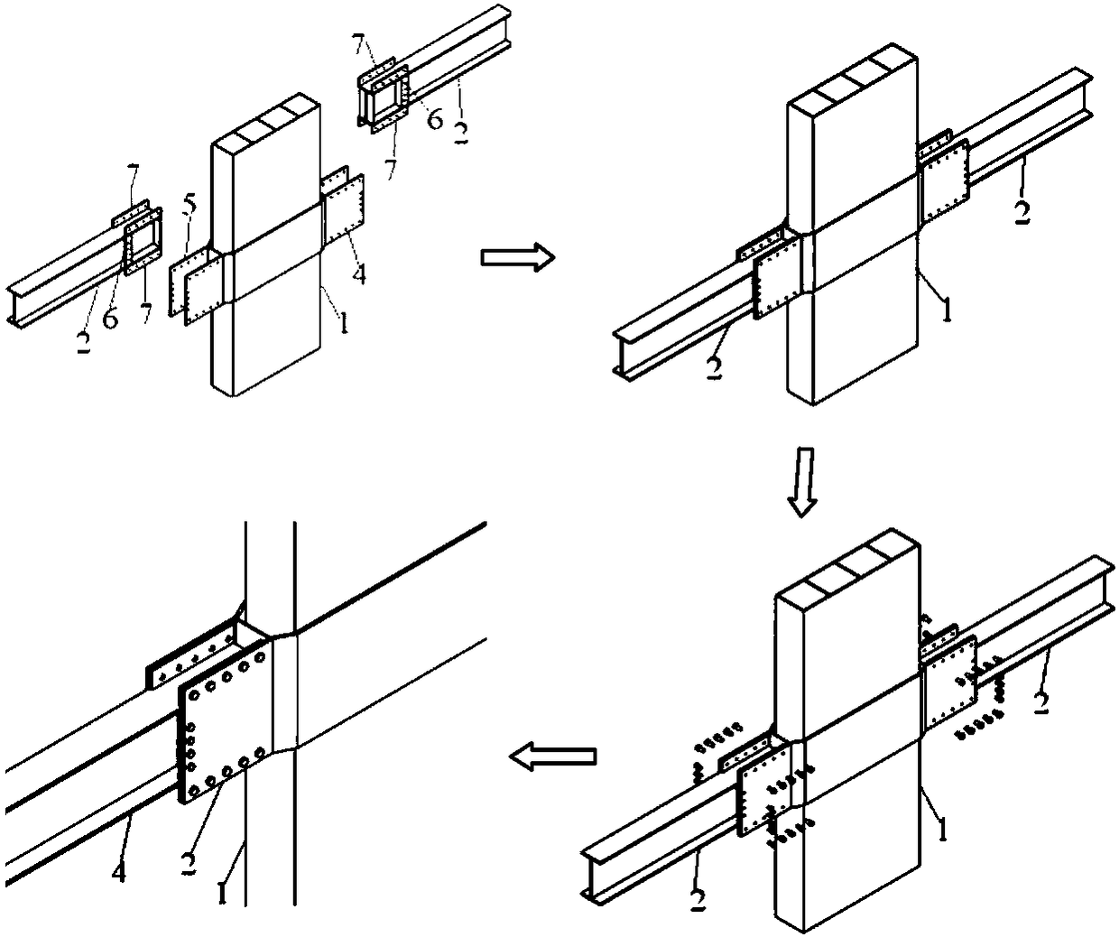A double-sided plate bolt joint and assembly method for beams and columns