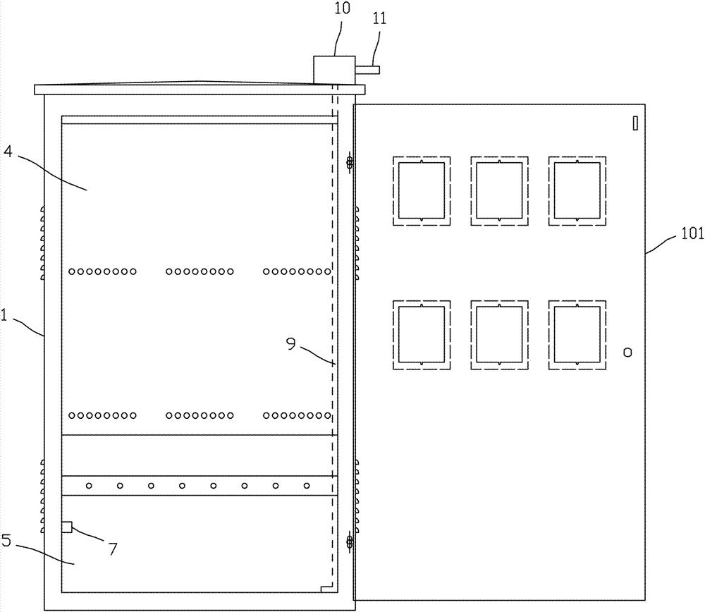 Metering cabinet with suspended bottom