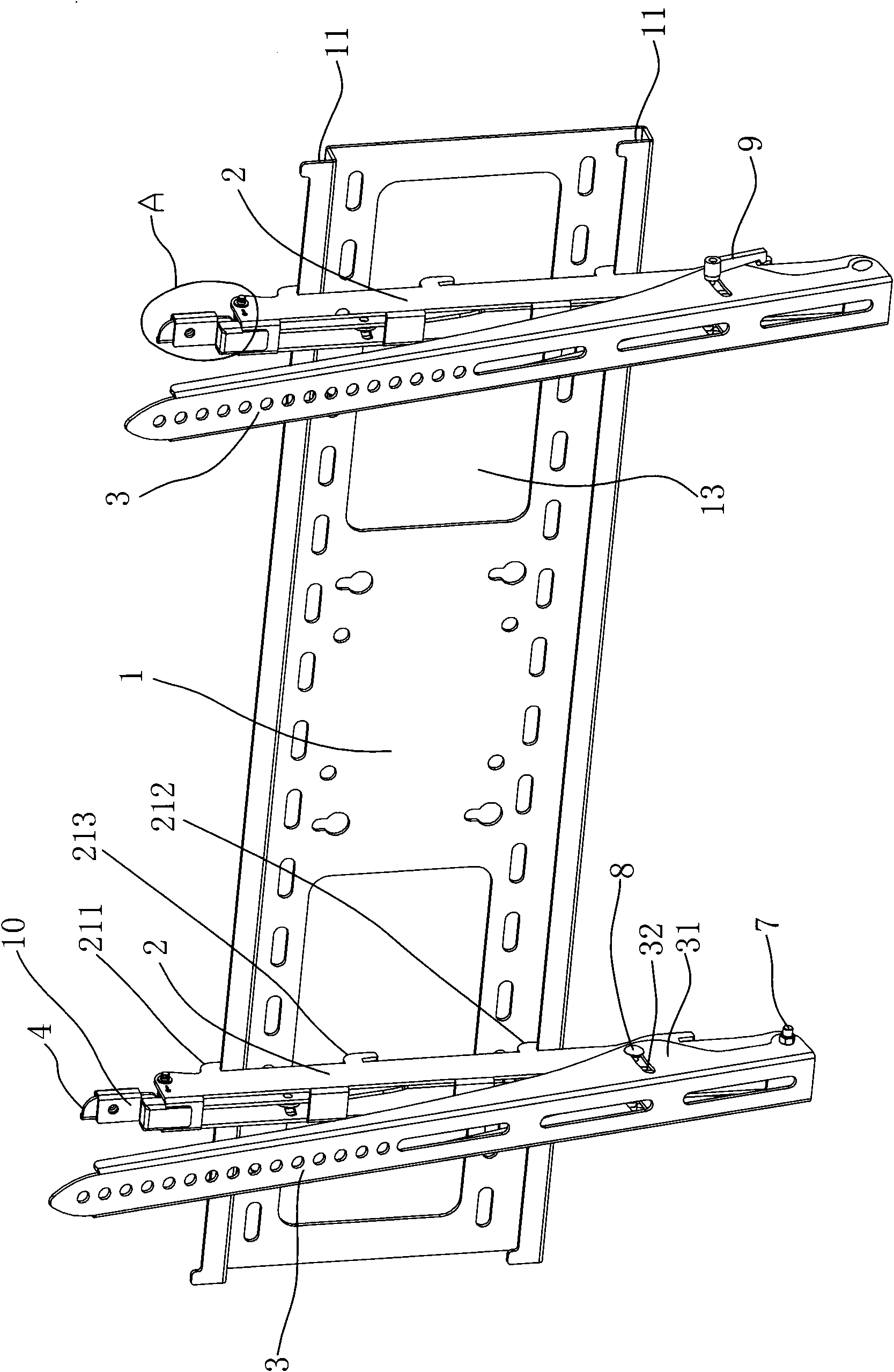 Self-locking wall hanging support with adjustable angle for flat panel display
