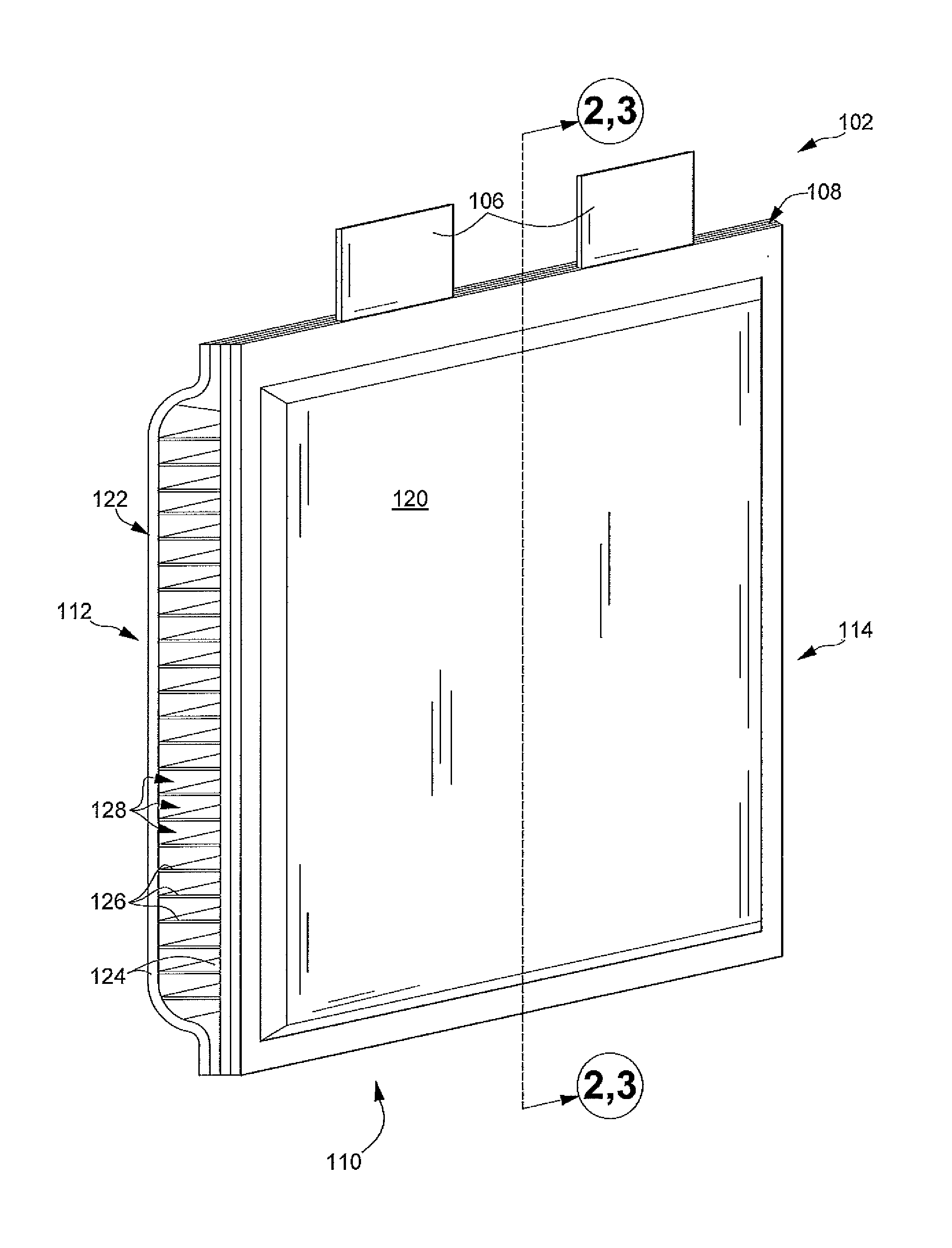 Prismatic battery cell with integrated cooling passages and assembly frame