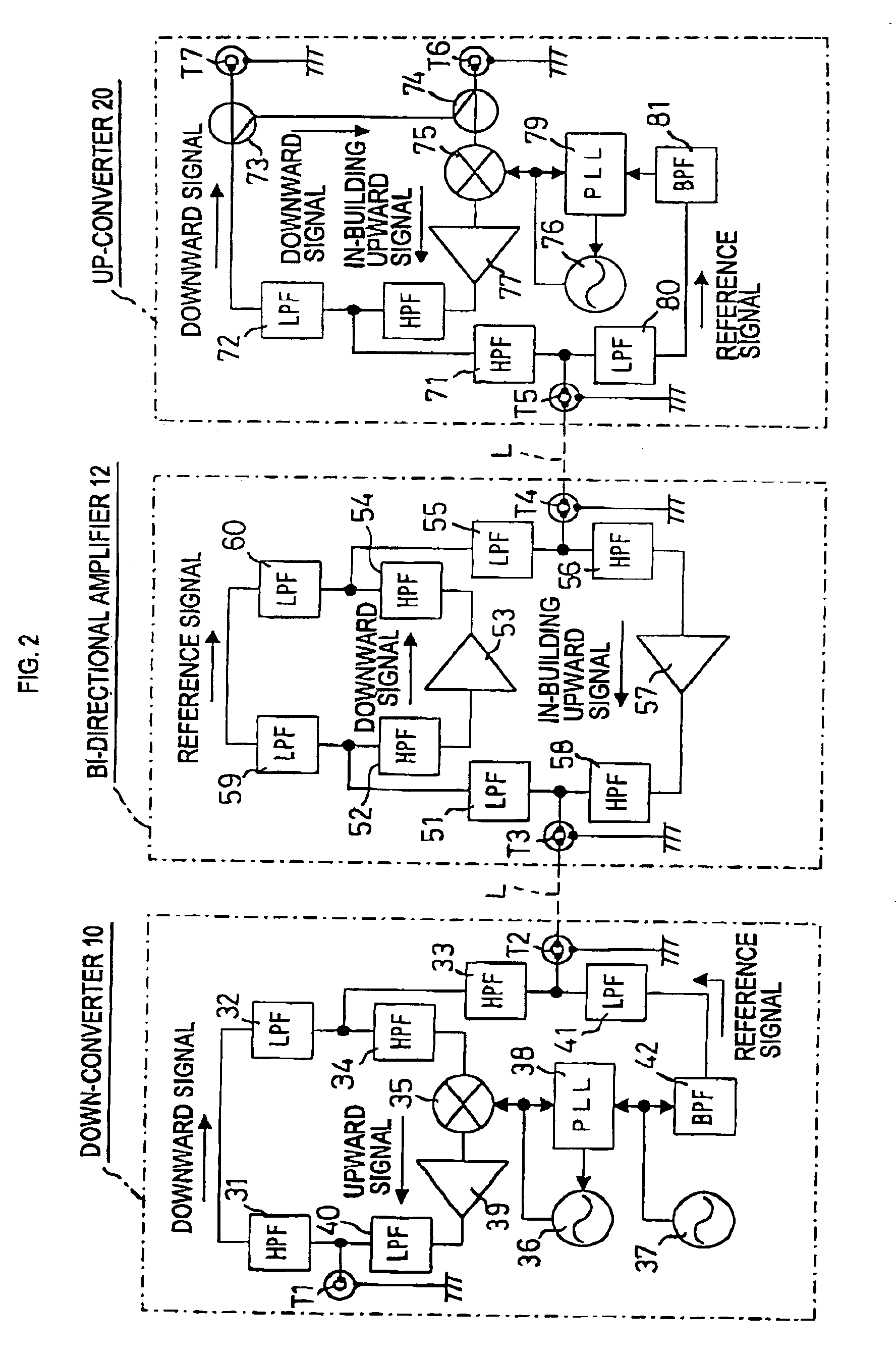 In-building CATV system, down-converter, up-converter and amplifier