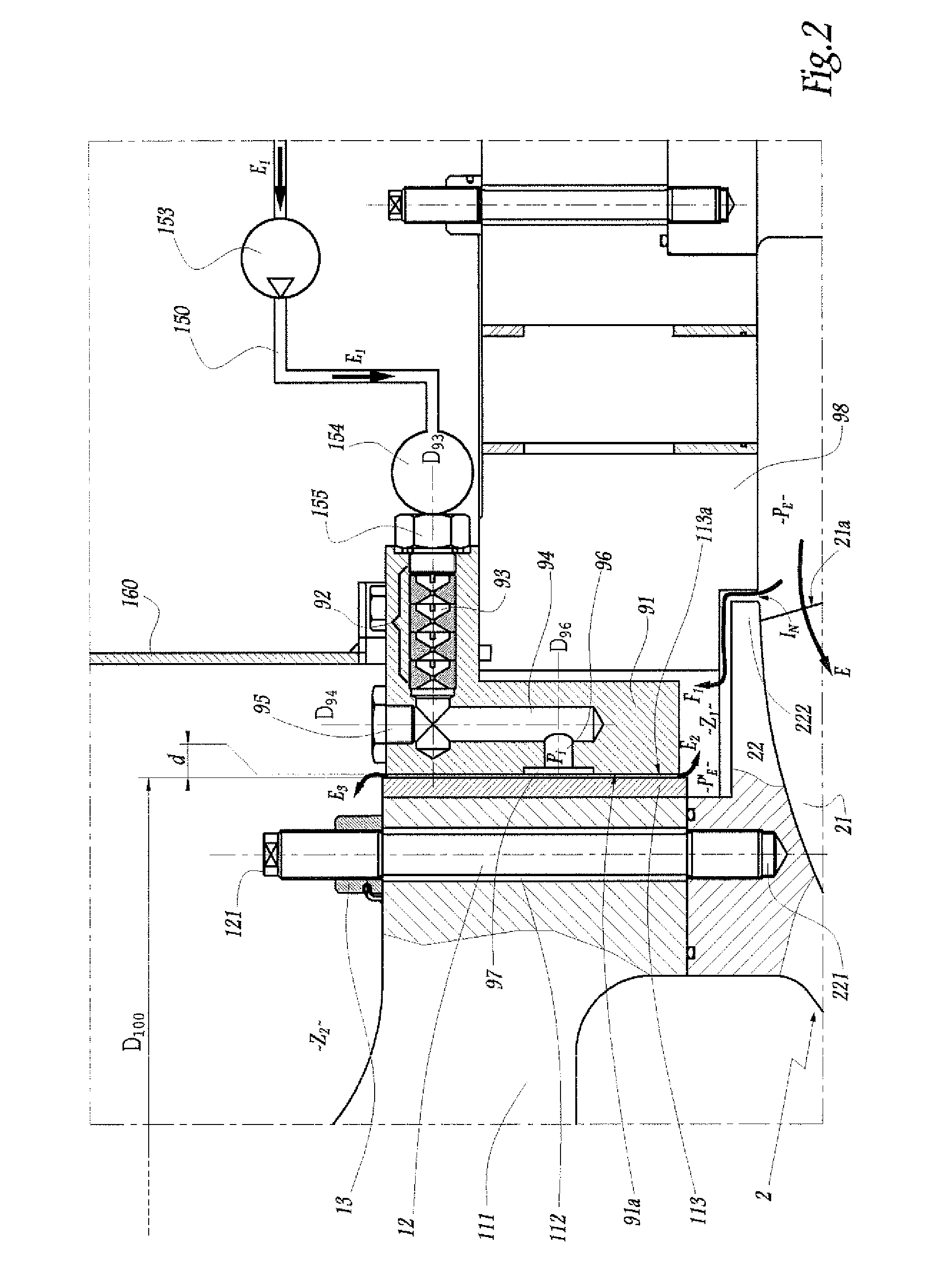 Hydraulic machine, an energy conversion installation including such a machine, and the use of a hydrostatic labyrinth-bearing in such a machine