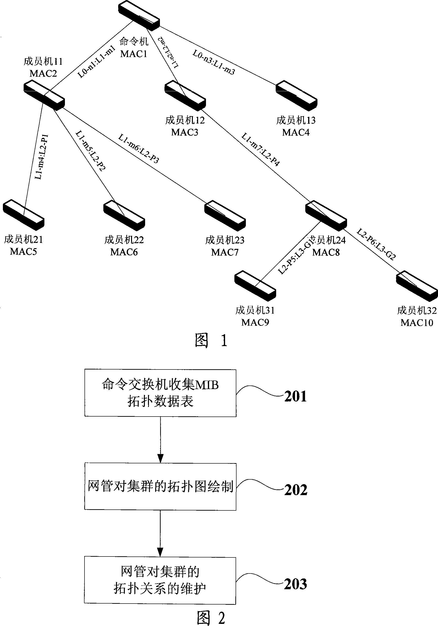 Topology method and system for IP network management cluster in simple network management