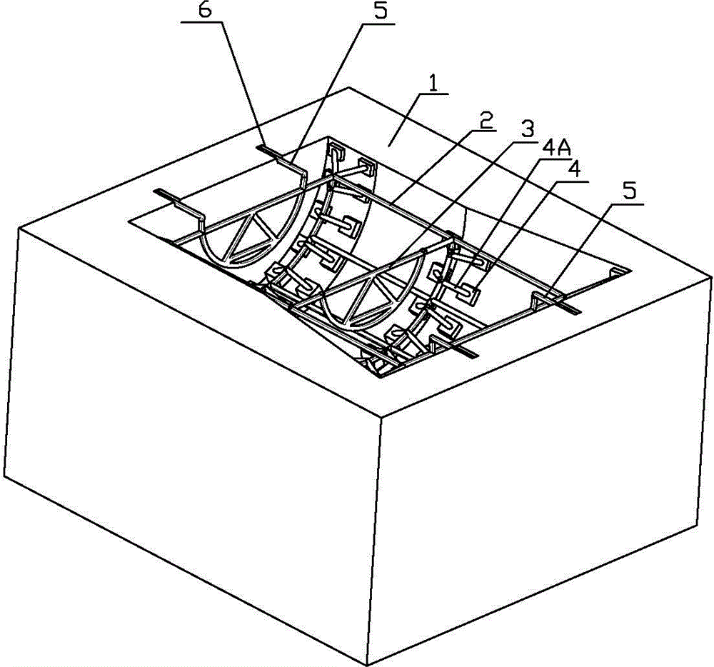 Cold iron and core rod combining device for casting of sand core of generator cylinder block and manufacturing method