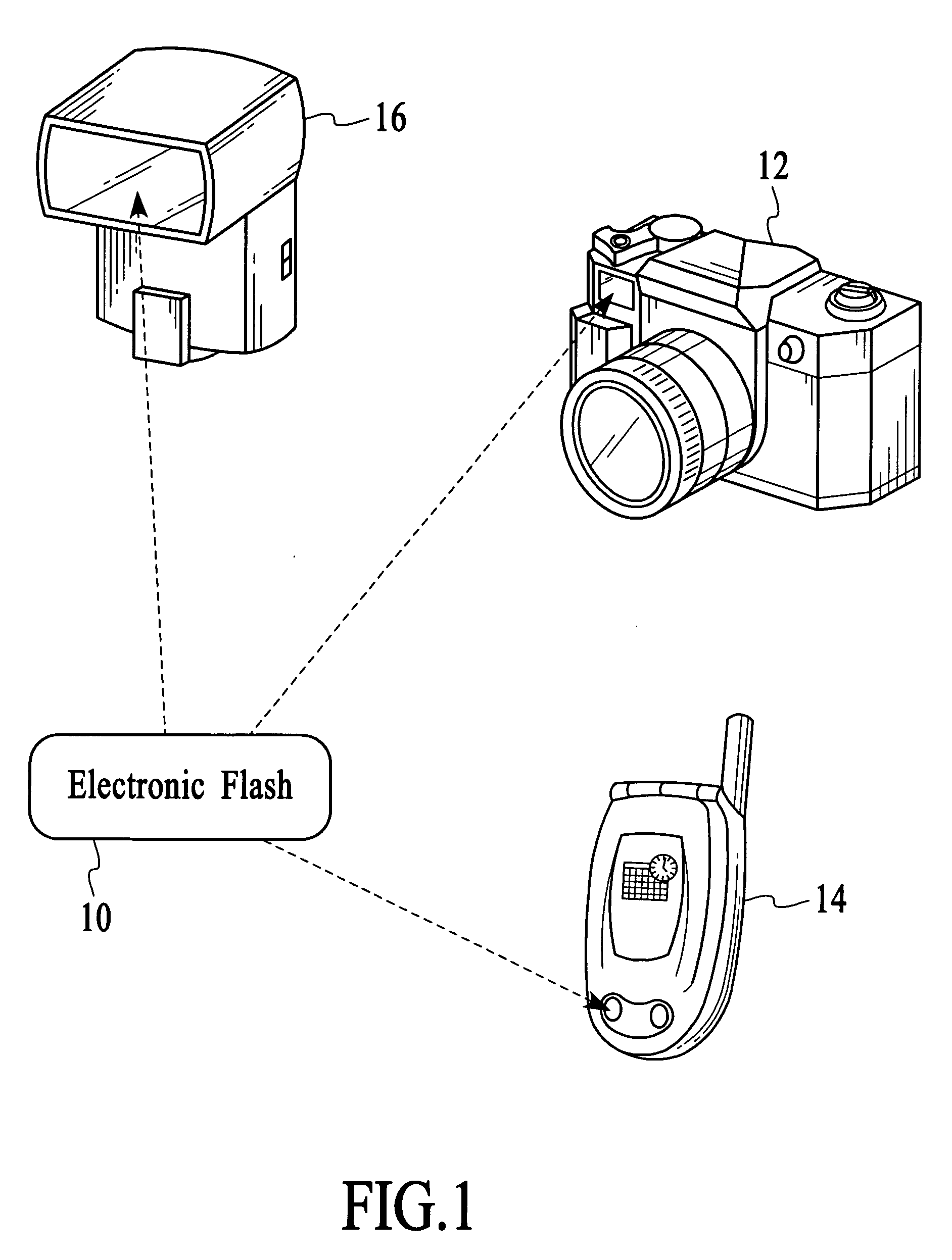 Electronic flash, imaging device and method for producing a flash of light having a wavelength spectrum in the visible range and the infrared range using a fluorescent material