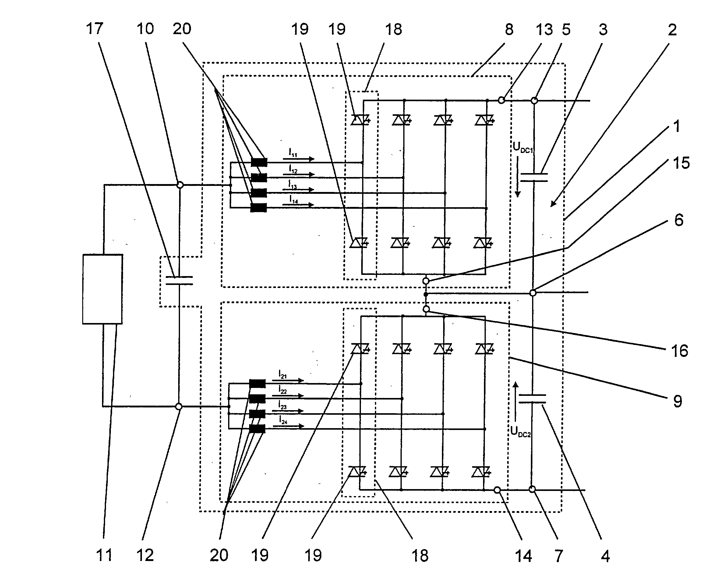 Converter circuit arrangement, as well as a method for matching a variable DC voltage