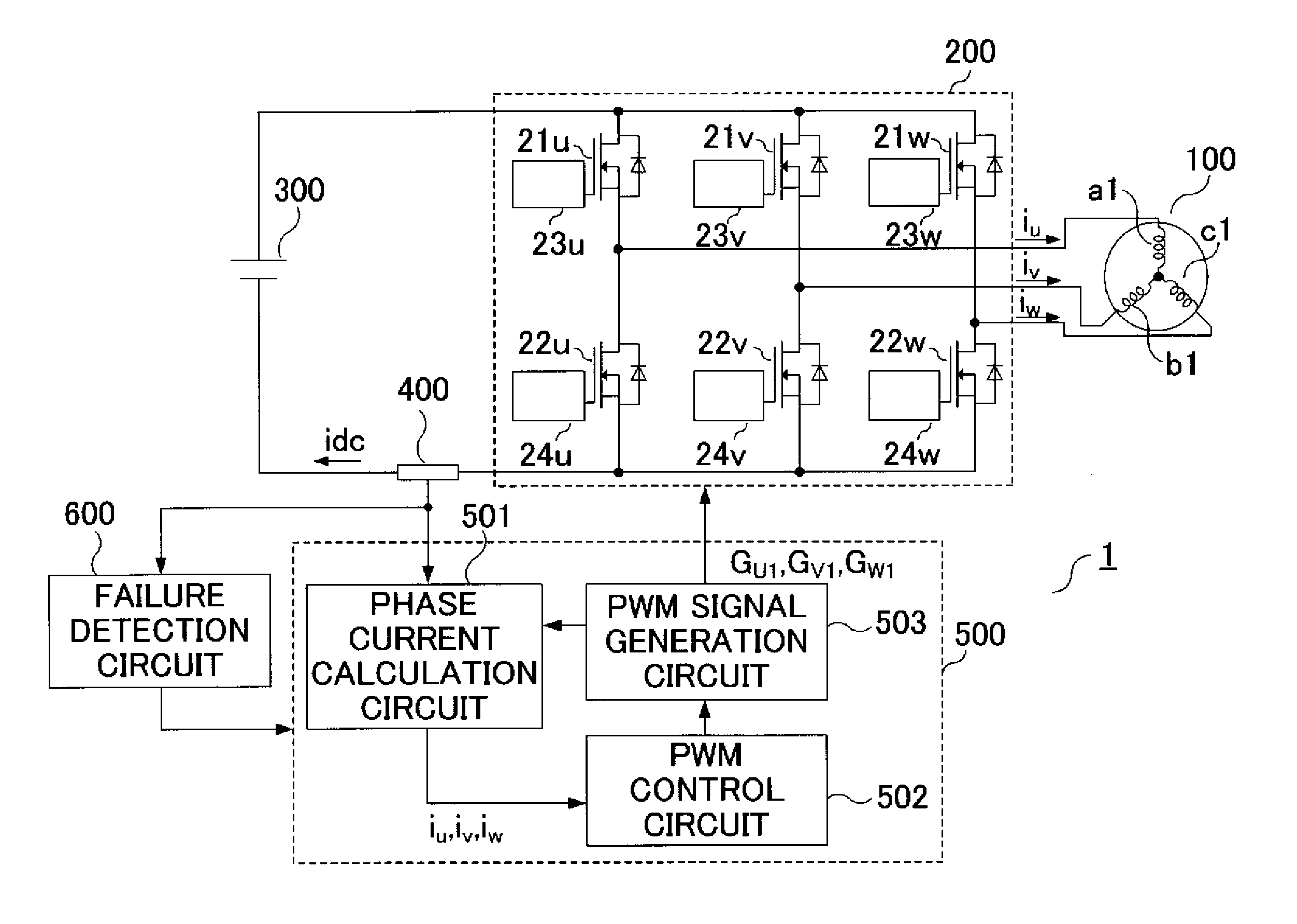 Electric motor driving apparatus having failure detection circuit, and failure detection method for the electric motor driving apparatus having failure detection circuit