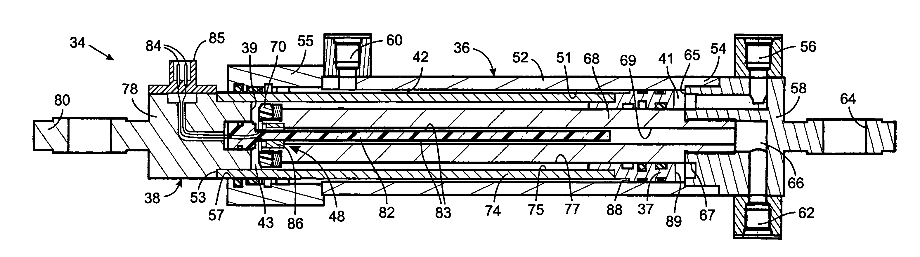 Three chamber hydraulic cylinder for an active vehicle suspension with integrated load leveling