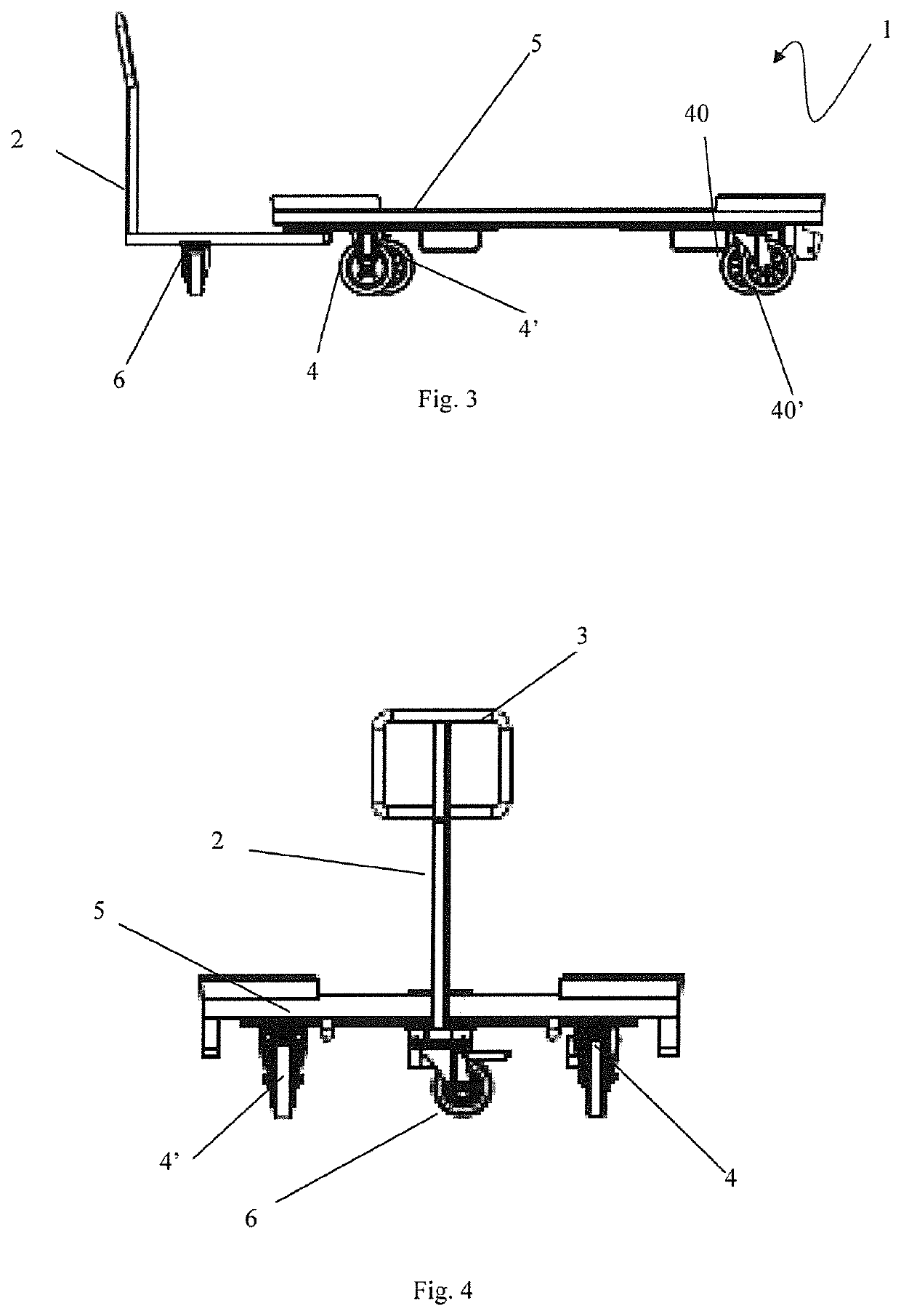 Bidirectional trolley provided with a handling system