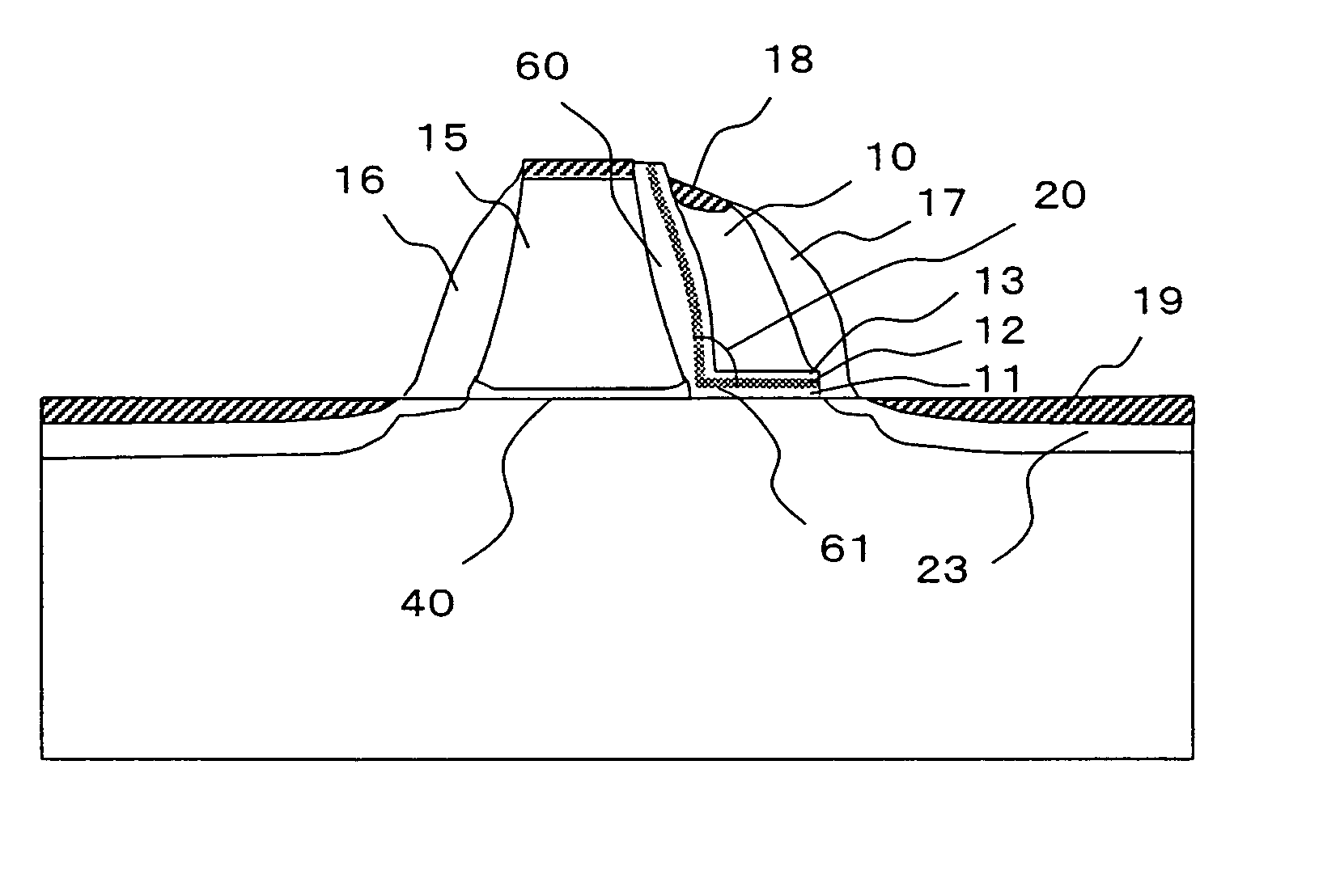 Nonvolatile semiconductor memory device with tapered sidewall gate and method of manufacturing the same