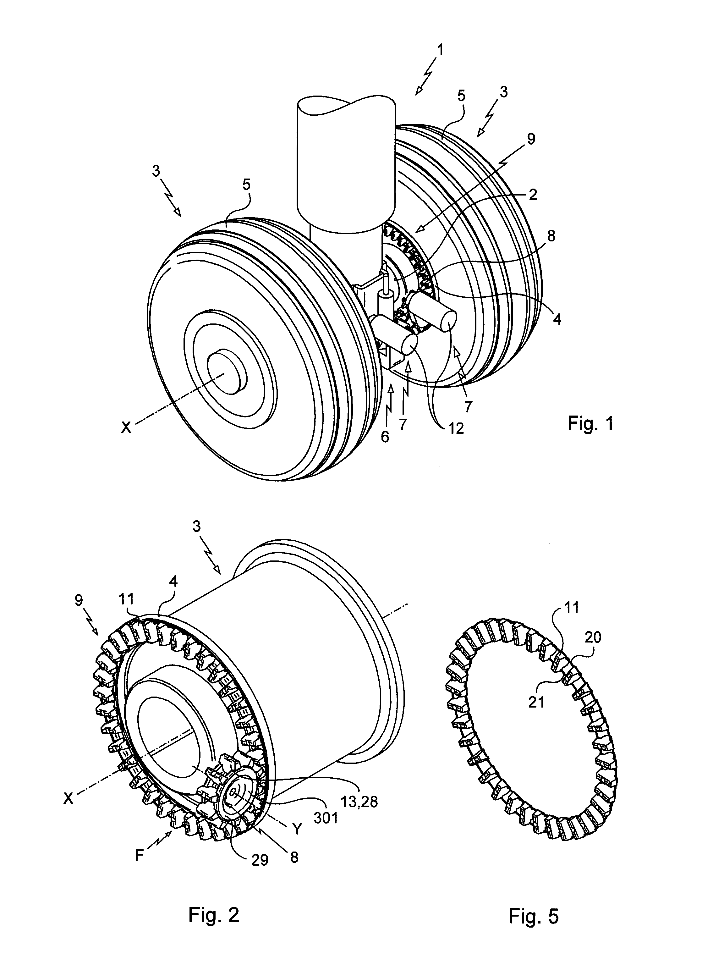Aircraft landing gear equipped with means for driving in rotation wheels carried by the landing gear