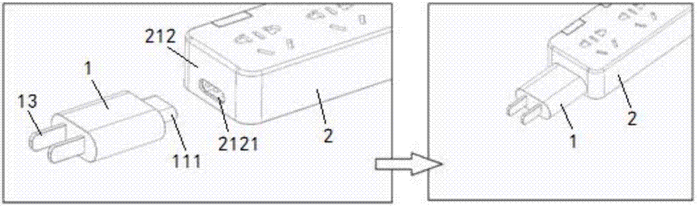 Modular extension socket and sockets, plug and power line thereof