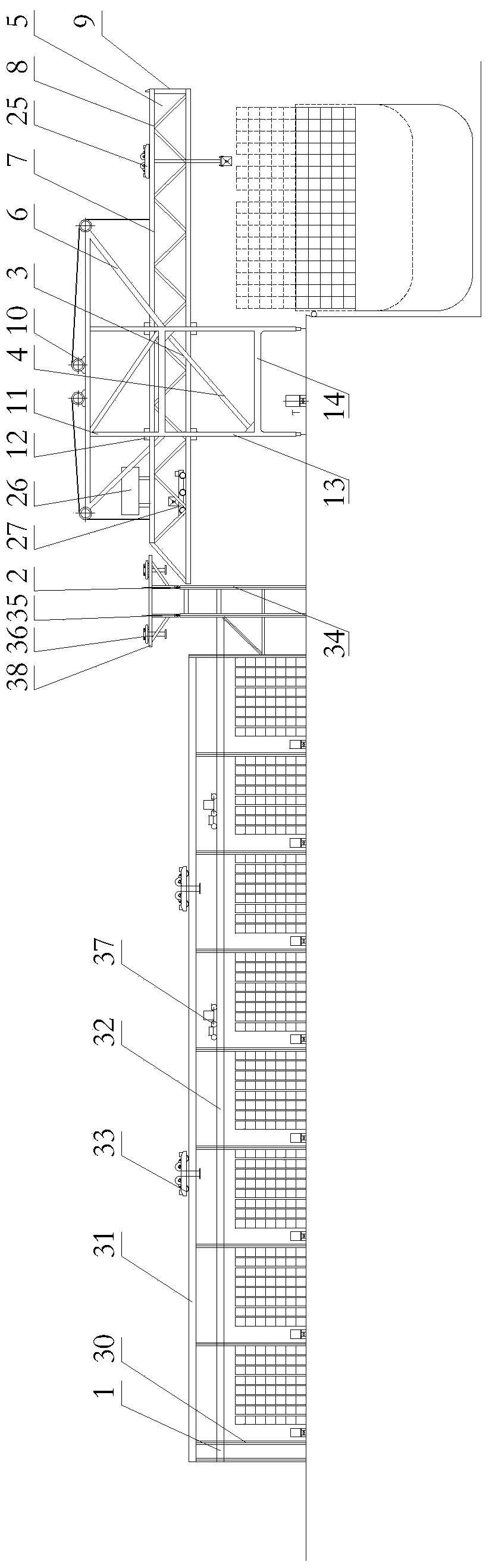 Container loading and unloading method and elevation type double-layer girder shore crane container loading and unloading system