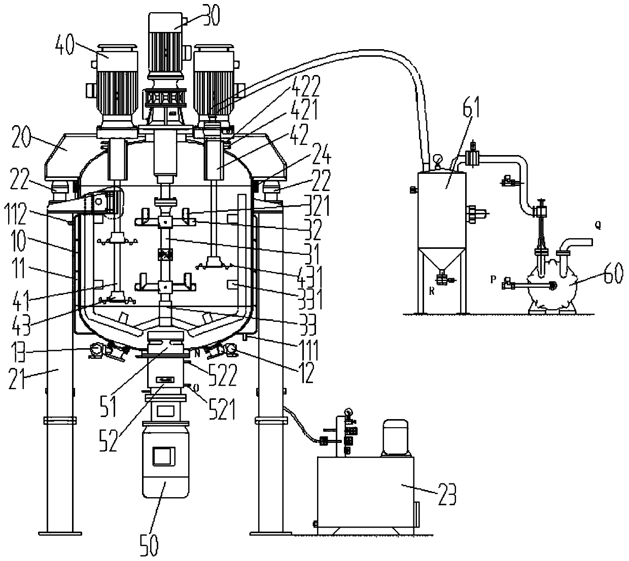 Double-oil-cylinder double-high-speed dispersing bottom homogenizer vacuum emulsifying paste making machine
