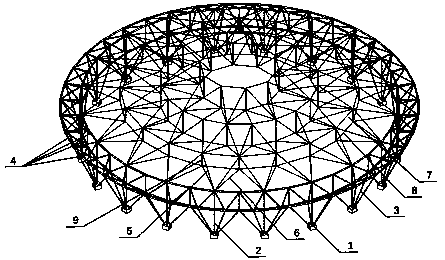 Combination structure of statically-indeterminate ring truss structure and cable dome structure