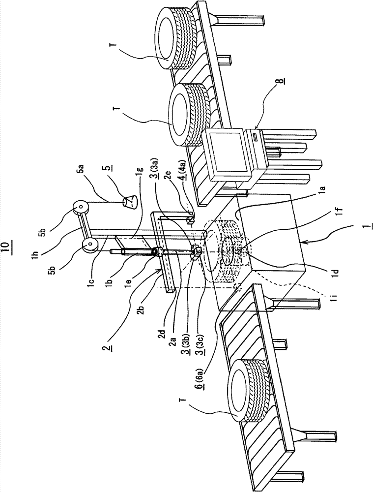 Device and method for measuring object to be measured having hollow circular cylindrical shape, and device for inspecting external appearance of tire