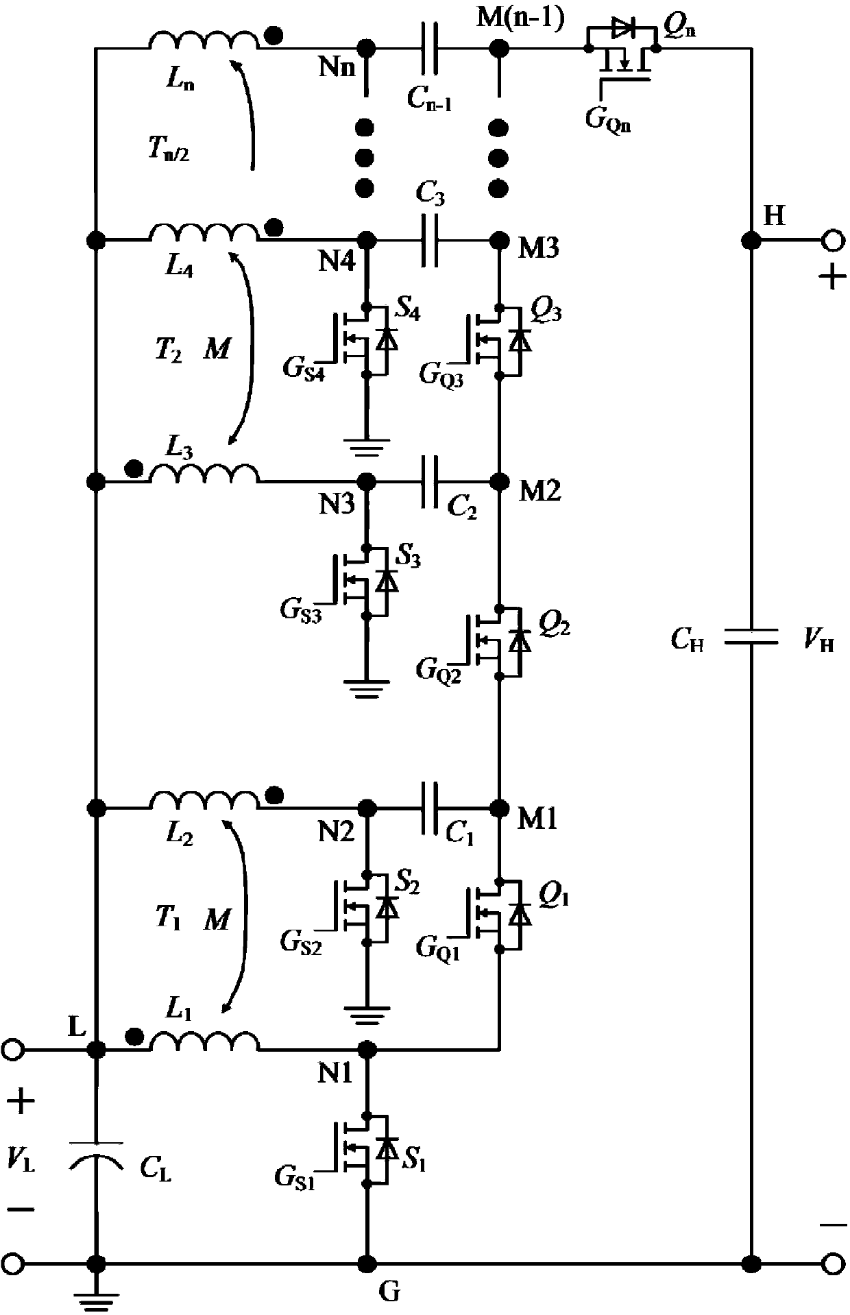 High voltage gain bidirectional DC-DC (direct current-direct current) converter based on switching capacitors and coupling inductors