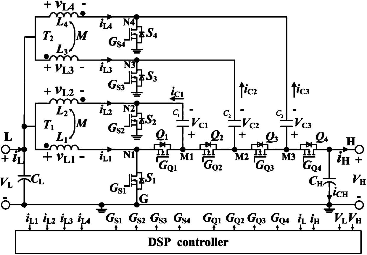 High voltage gain bidirectional DC-DC (direct current-direct current) converter based on switching capacitors and coupling inductors