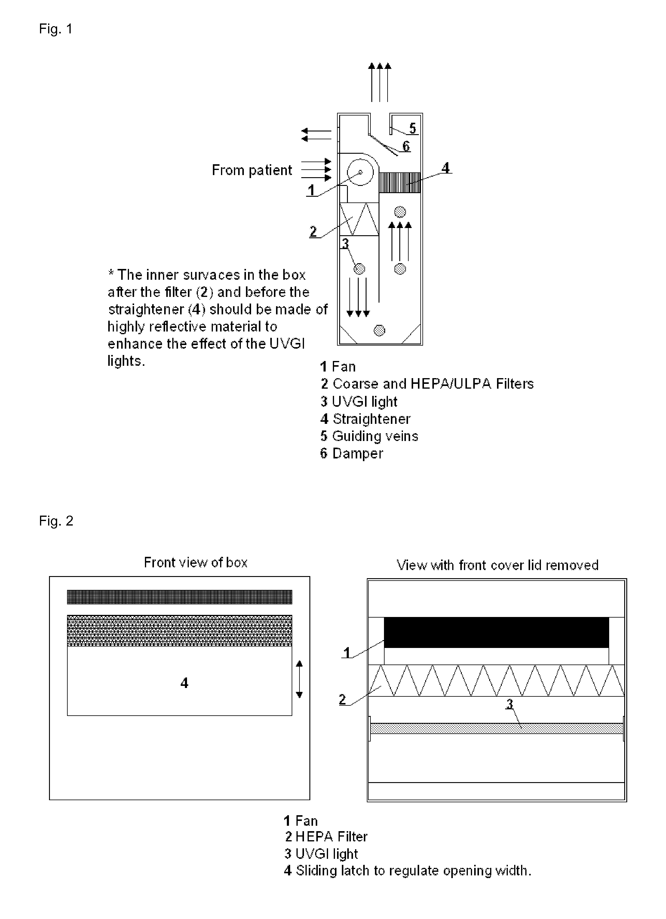 Device and method for reducing spread of microorganisms and airborne health hazardous matter and/or for protection from microorganisms and airborne health hazardous matter