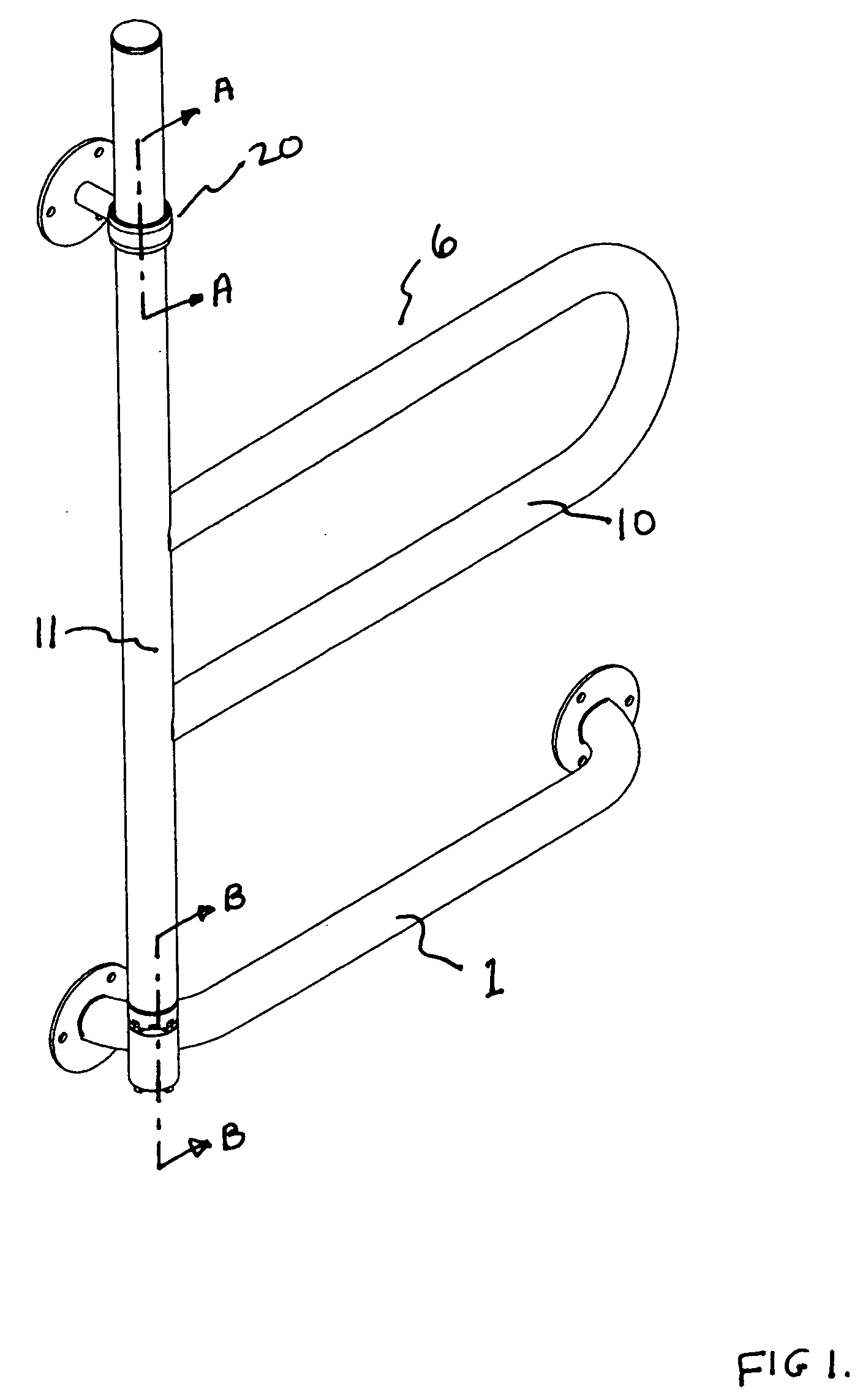 Pivoting and locking wall mounted support rail for elderly & disabled persons