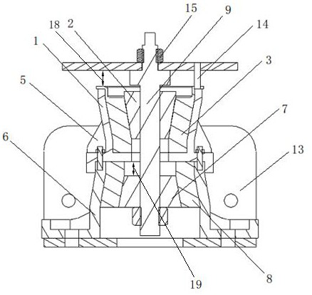 Power assembly suspension with variable three-way rigidity and adjustable height and limiting distance
