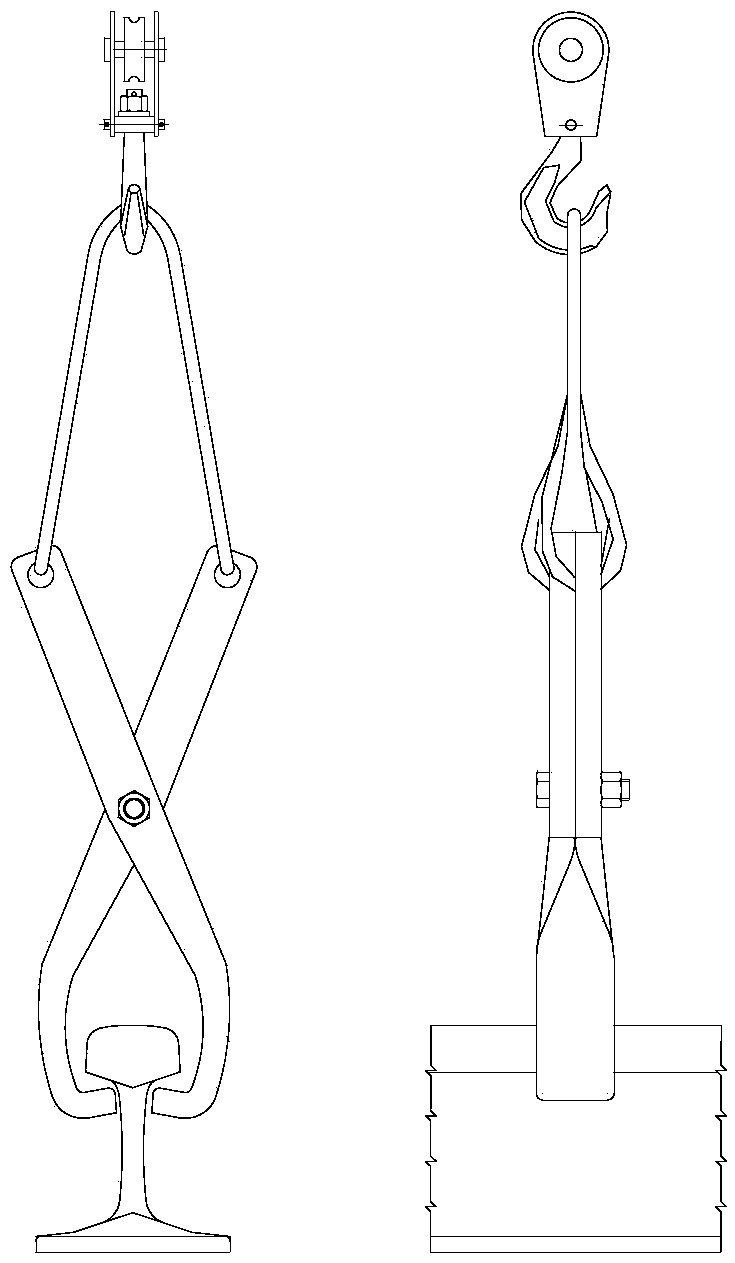Suspender having insurance hanging panel and capable of simultaneously lifting two steel rails