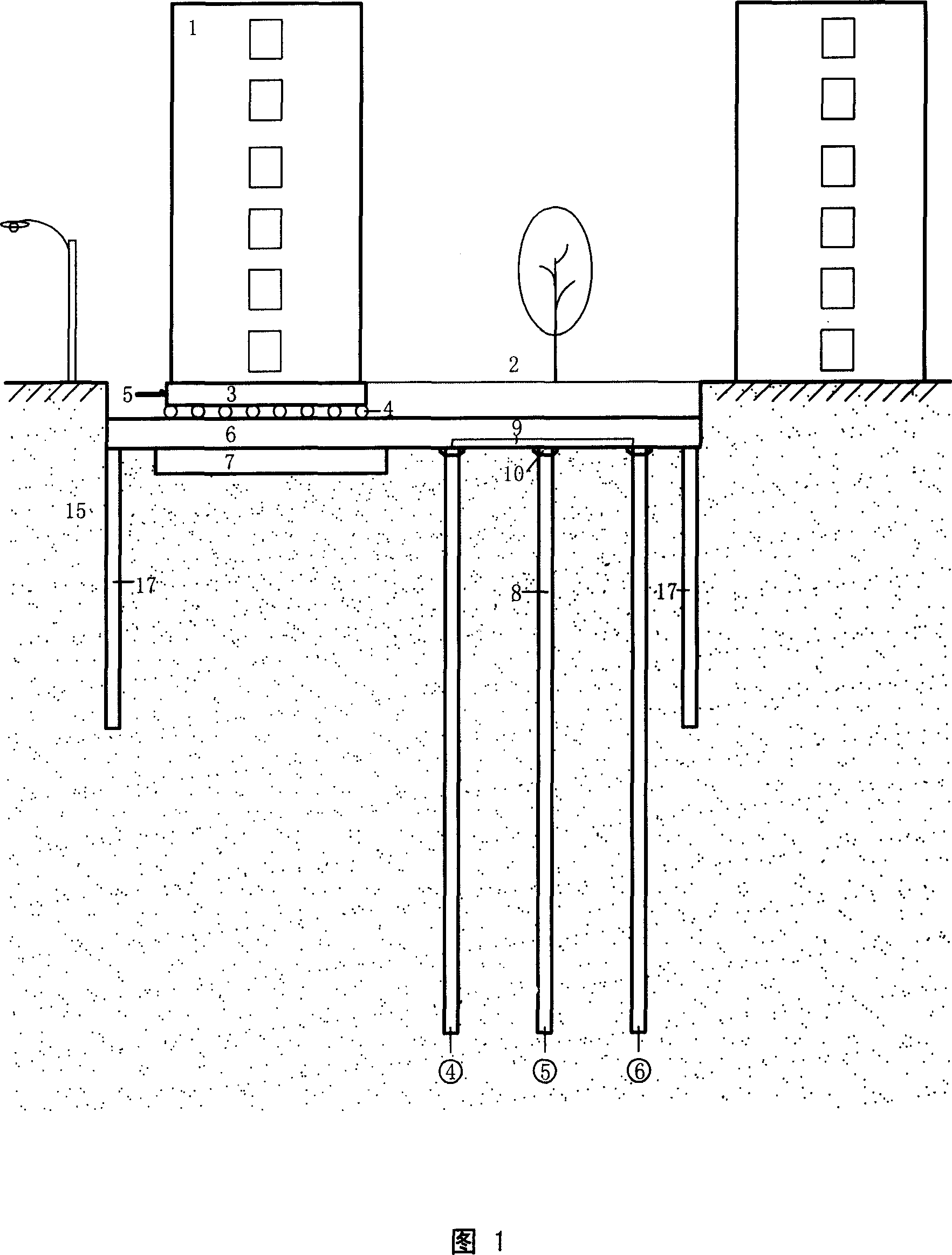 Method and device for building underground space structure for established building by using public land