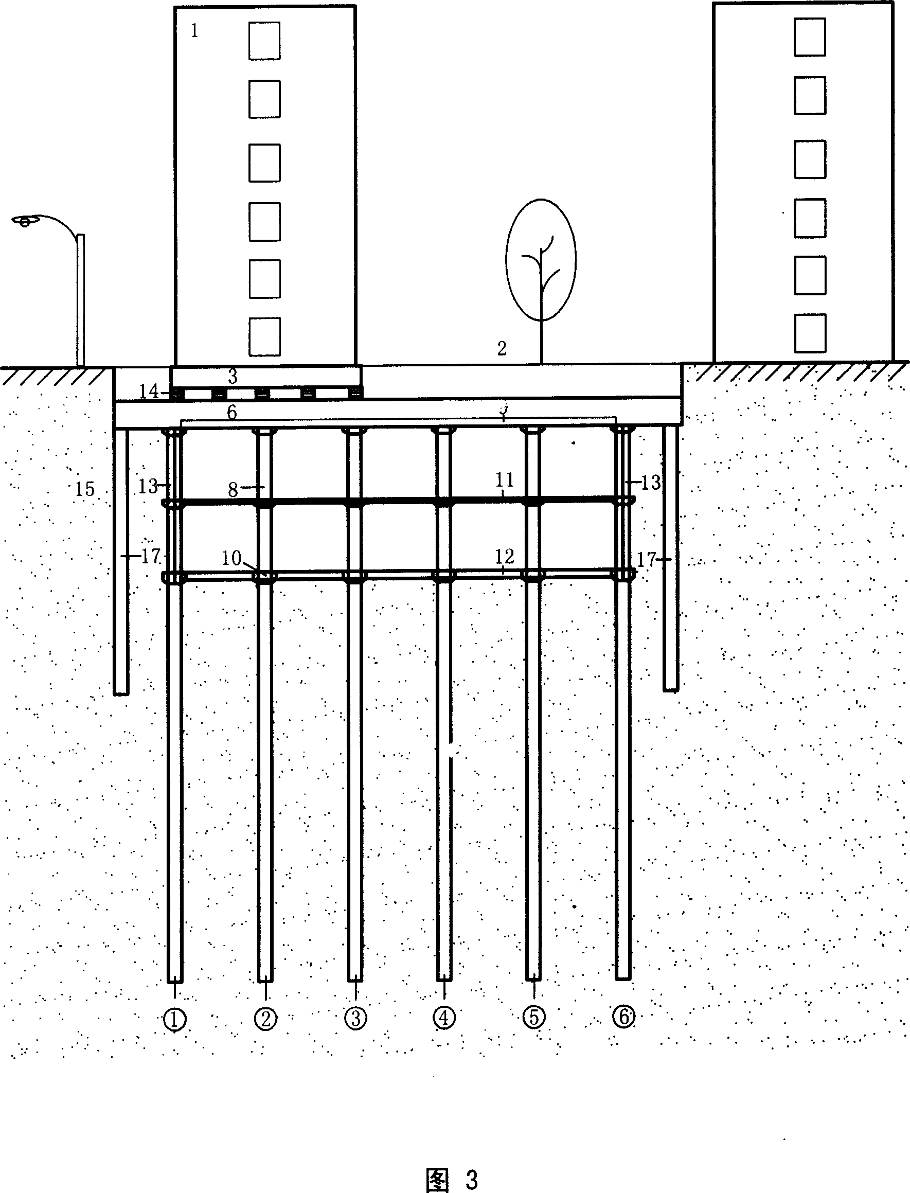 Method and device for building underground space structure for established building by using public land
