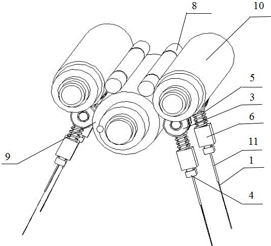 Inserting roller tensioning device of adjustable roller group prawn husking machine
