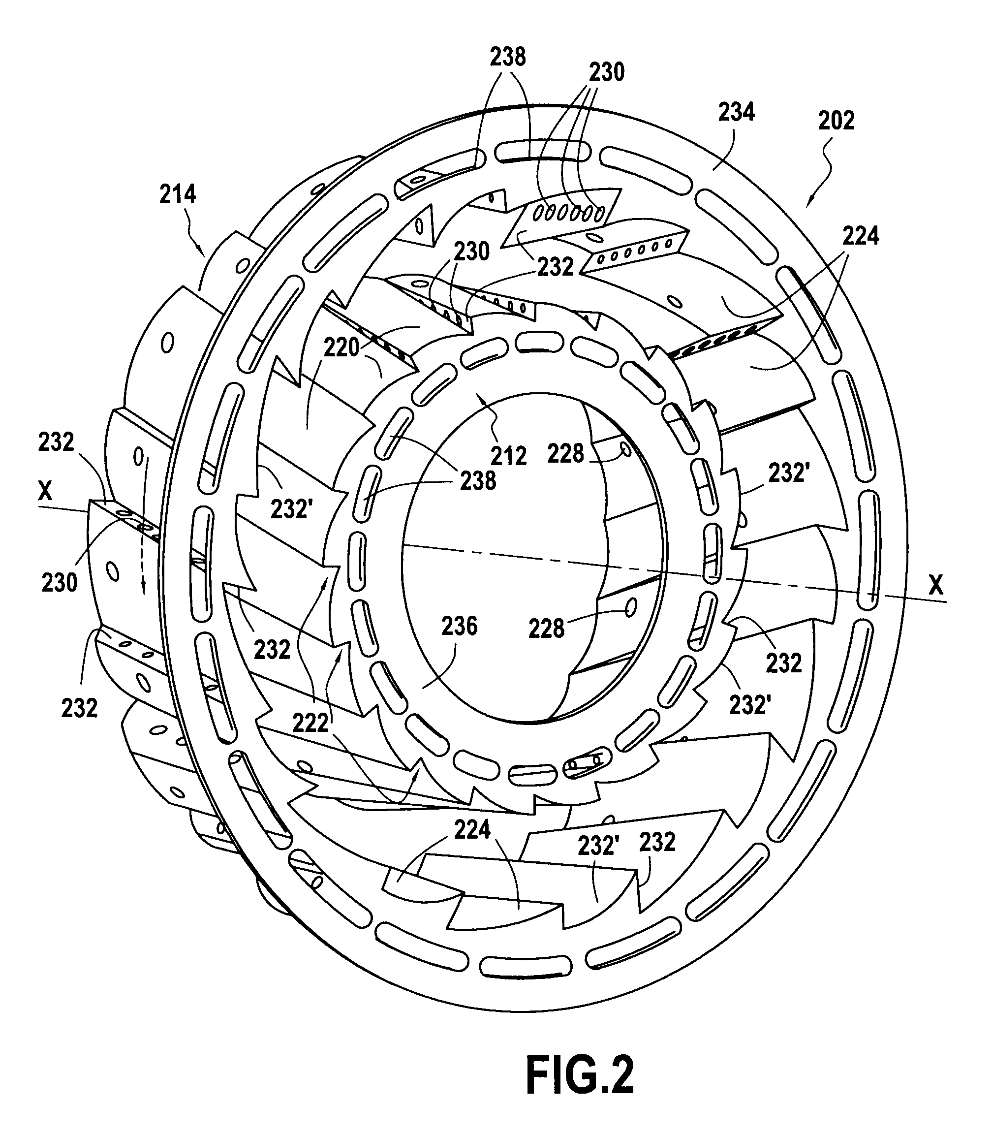 Turbomachine combustion chamber with helical air flow