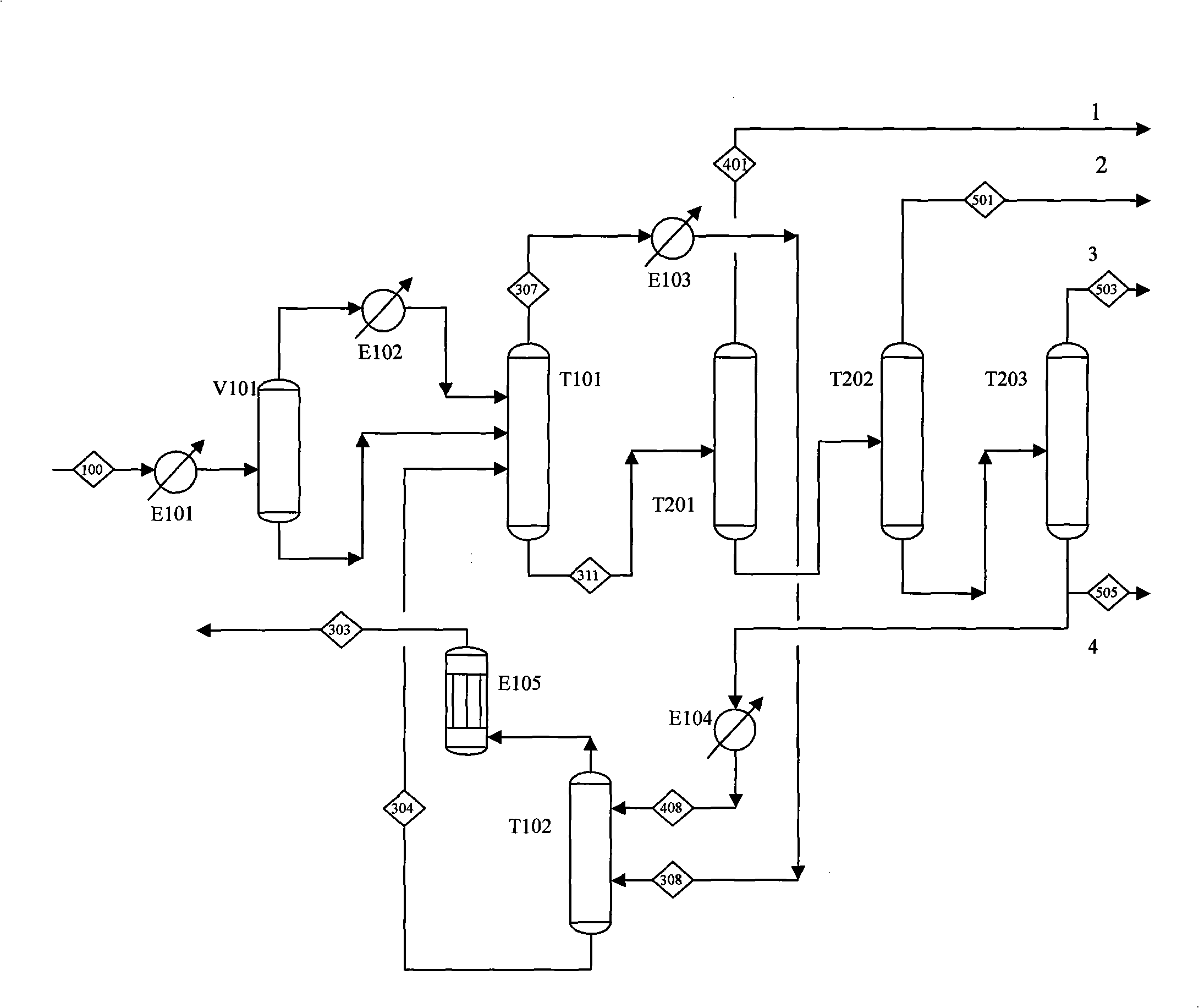Non-copious cooling lower carbon number hydrocarbons separation method containing light gas