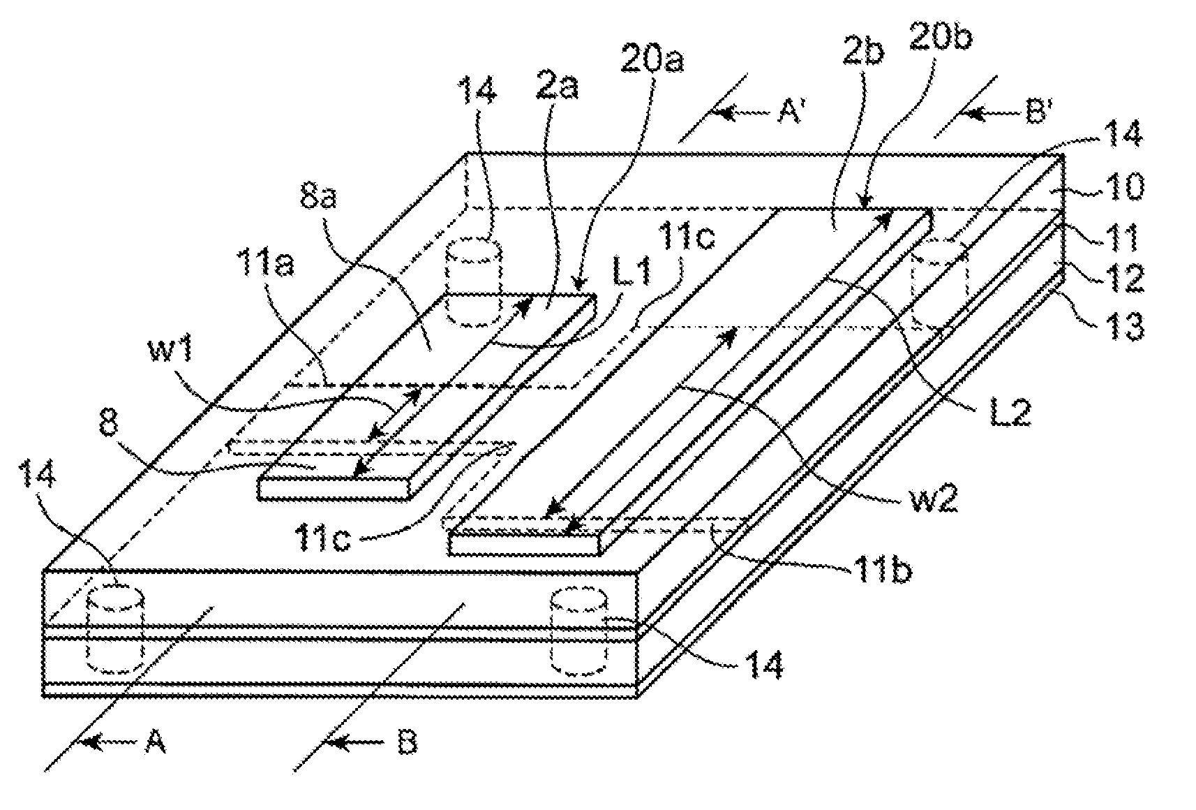 Parallel differential transmission lines having an opposing grounding conductor separated into two parts by a slot therein