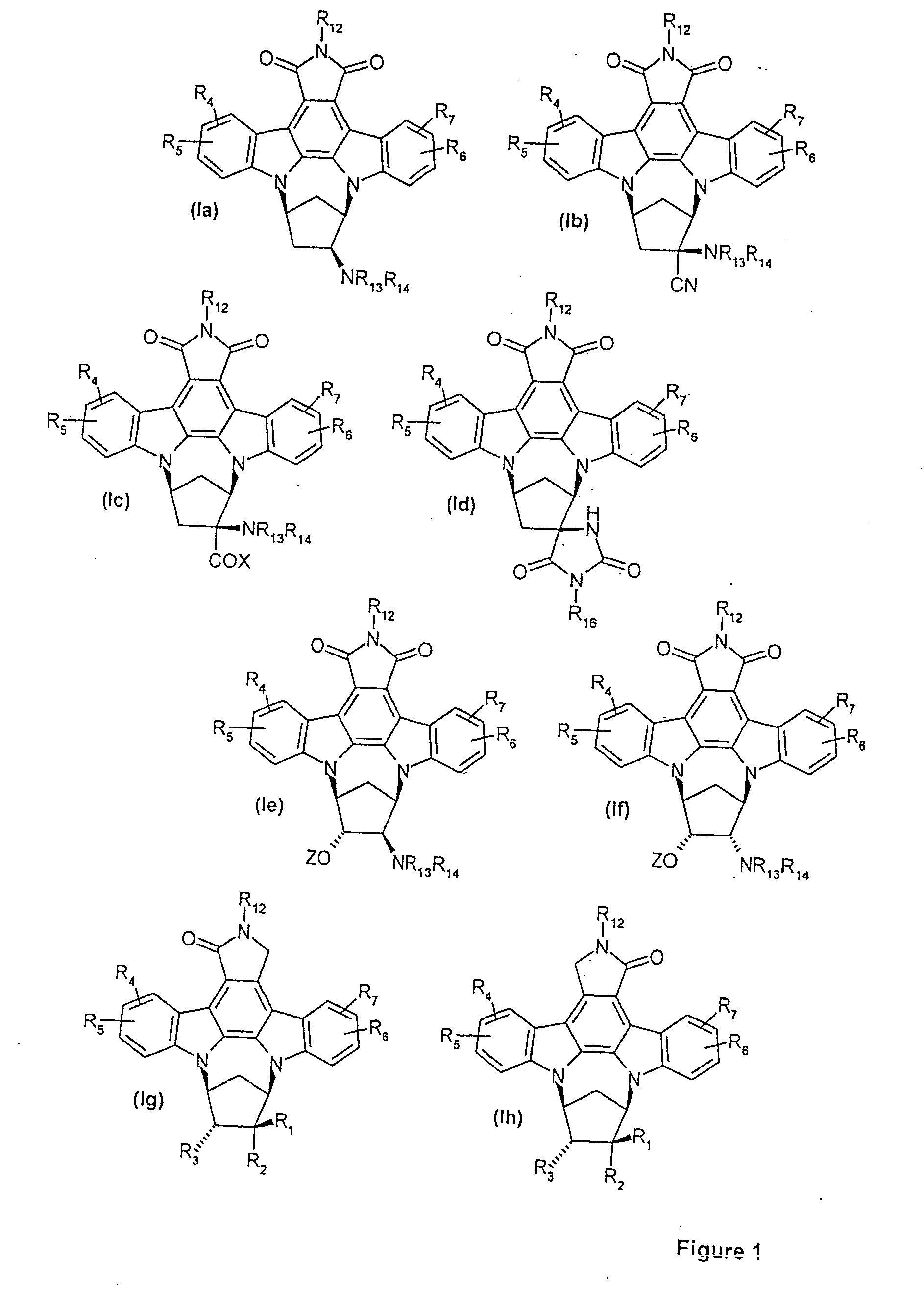 N,n-bridged, nitrogen-substituted carbacyclic indolocarbazoles as protein kinase inhibitors