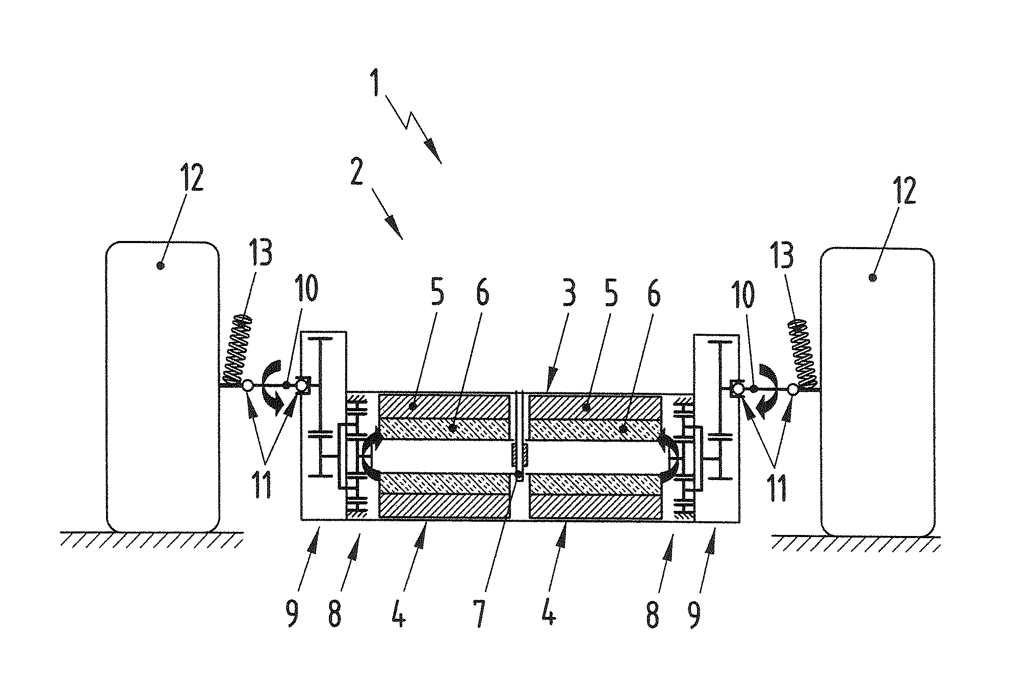 Propulsion device for automobile with portal axle comprising an electrical machine