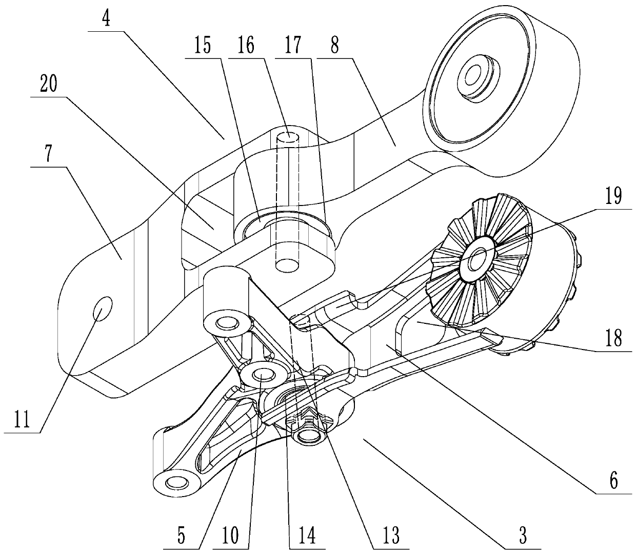 Rear suspension pull rod structure for connecting power assembly with front sub frame
