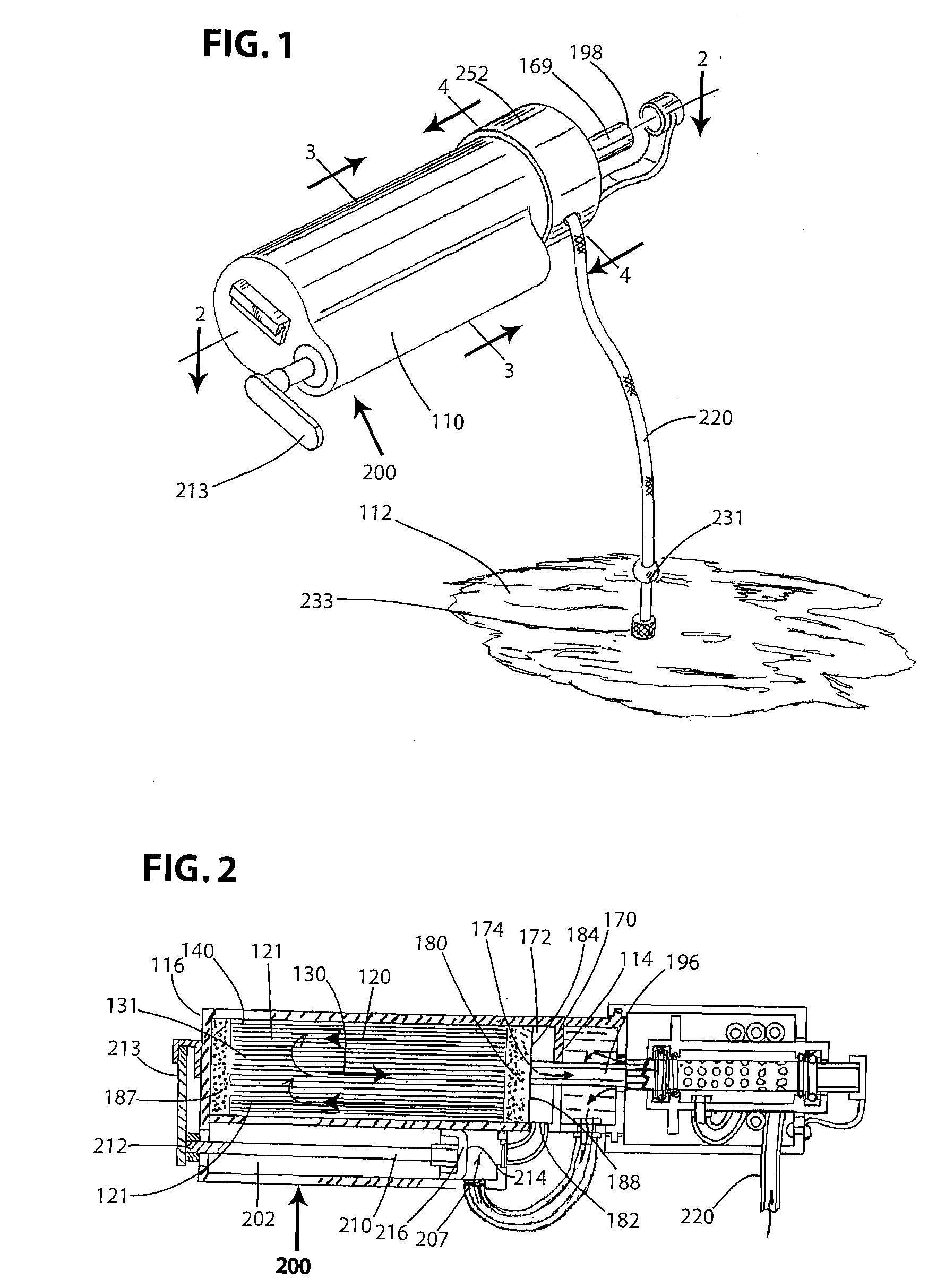 Dual stage ultrafilter devices in the form of portable filter devices, shower devices, and hydration packs
