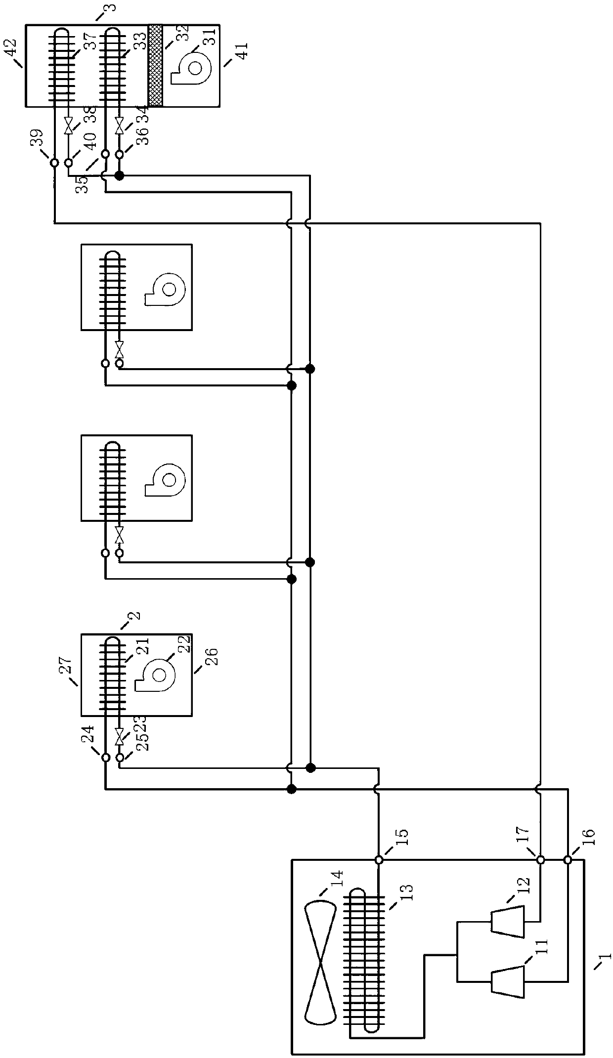 Integrated multi-connected high-temperature air conditioning unit with fresh air handling function