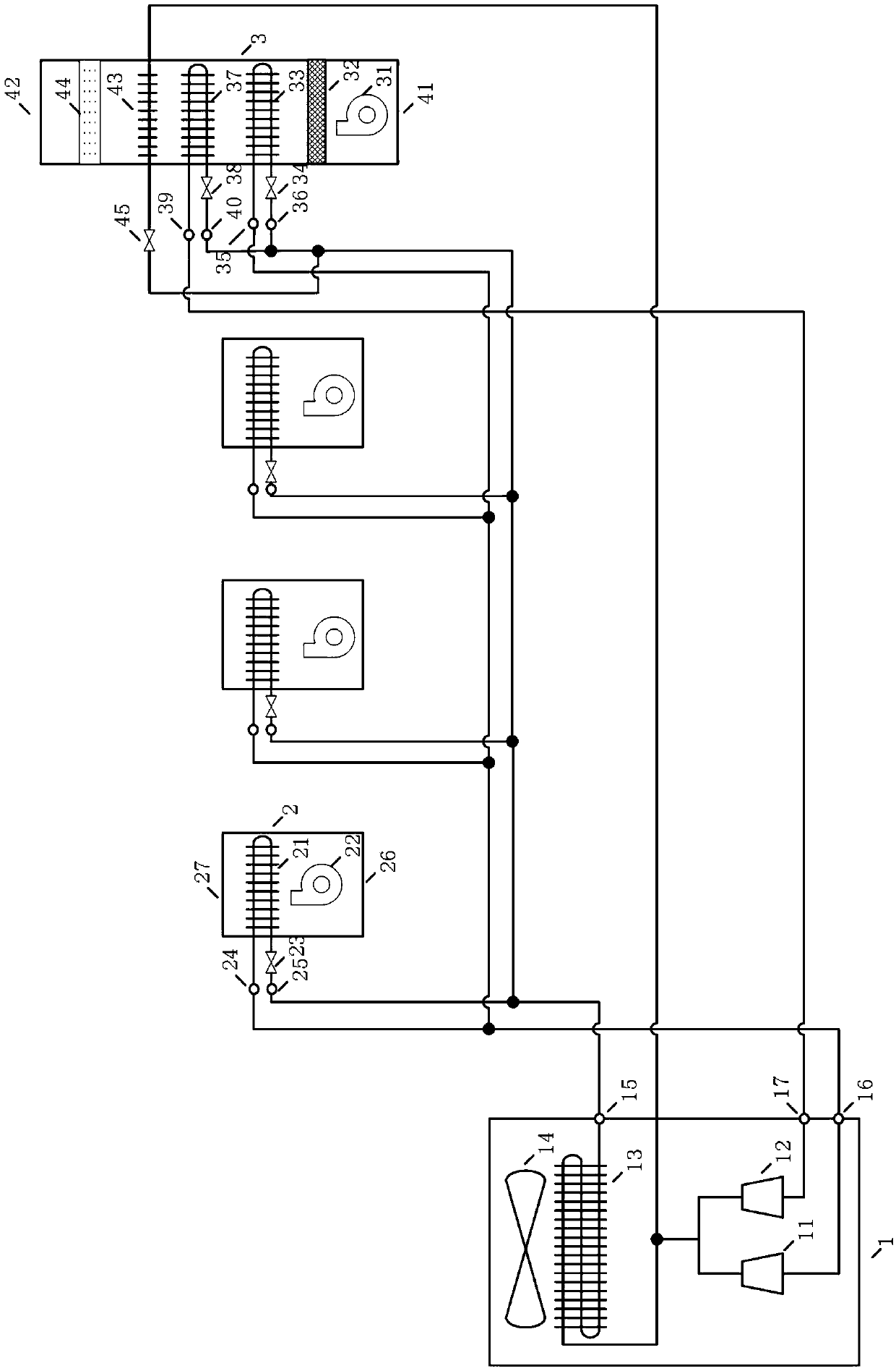 Integrated multi-connected high-temperature air conditioning unit with fresh air handling function