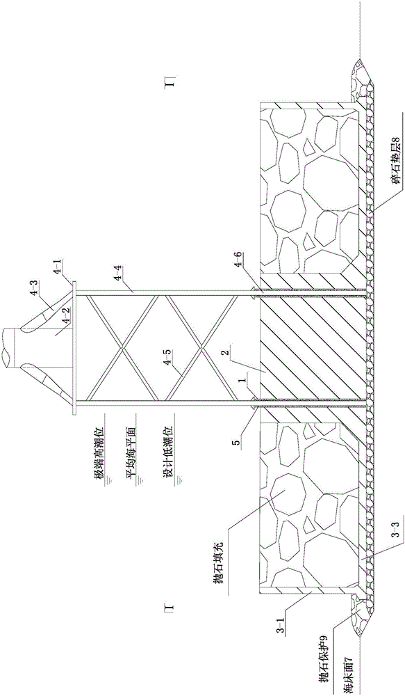 Towing truss-gravity type combined offshore wind turbine foundation structure and construction method thereof