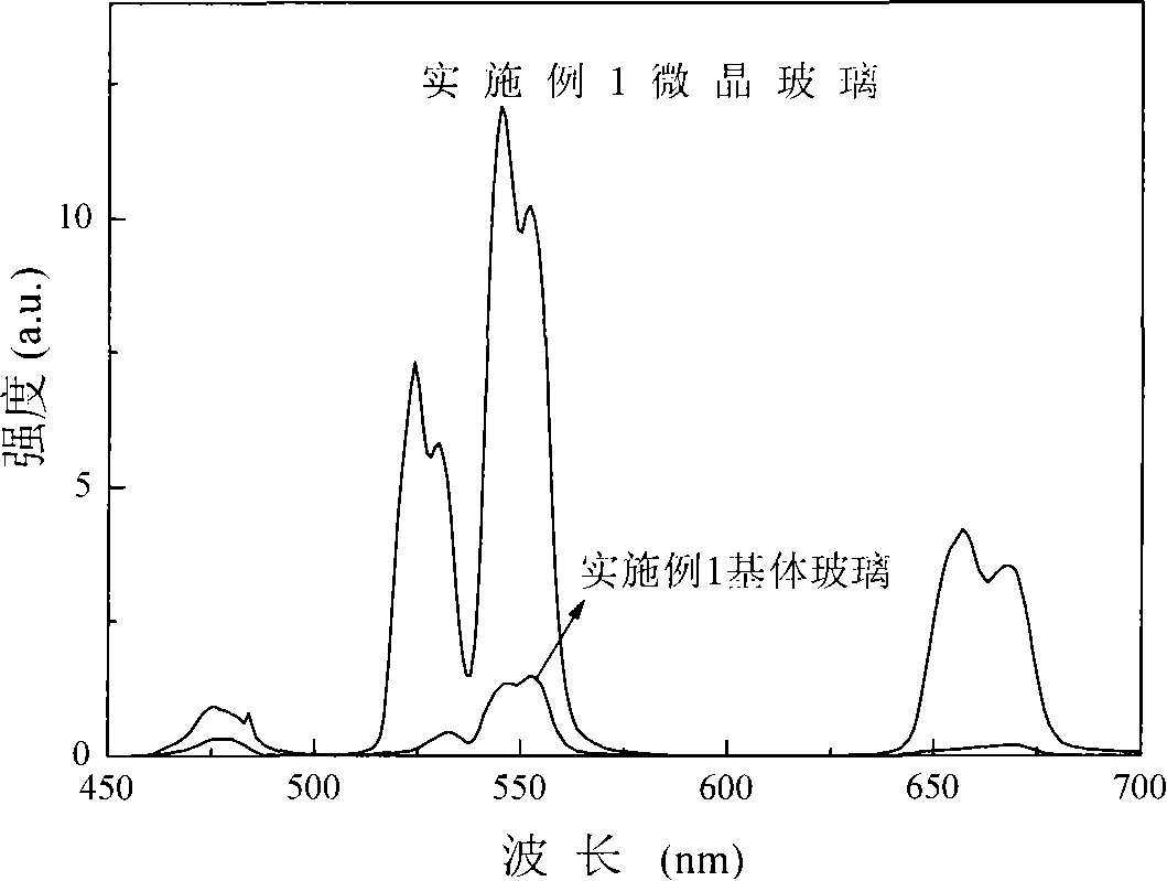 Rear earth doping oxygen-fluorine tellurate microcrystalline glass and preparation method thereof
