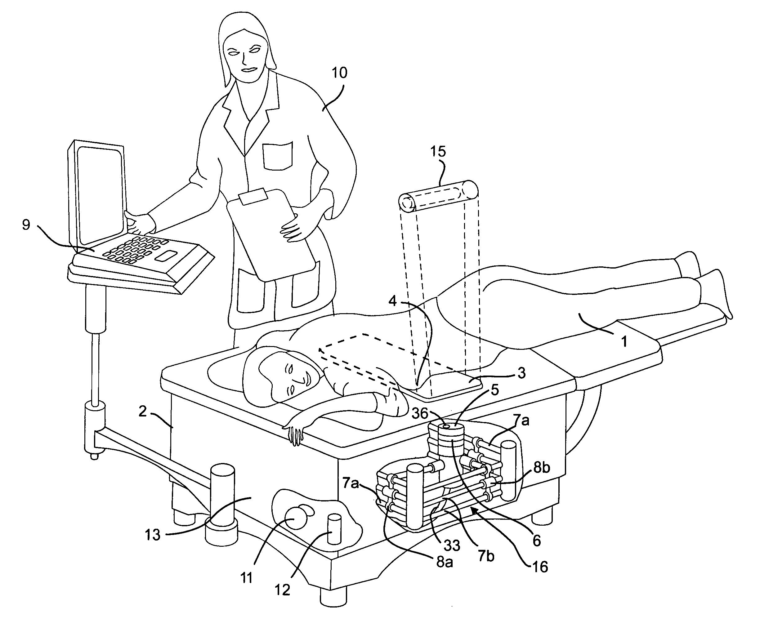 Apparatus and method for diagnosing breast cancer including examination table