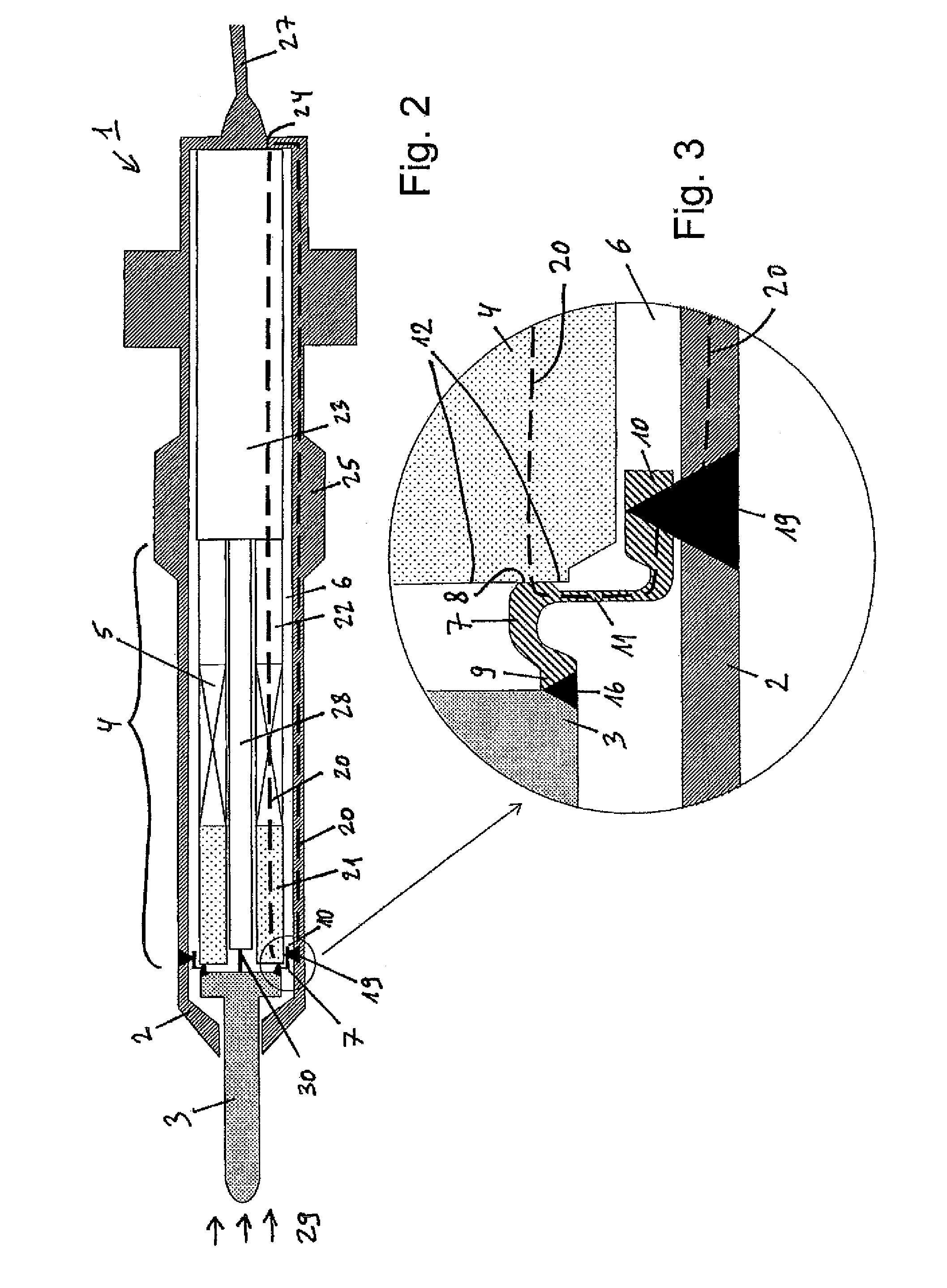 Pressure sensor for measurements in a chamber of an internal combustion engine