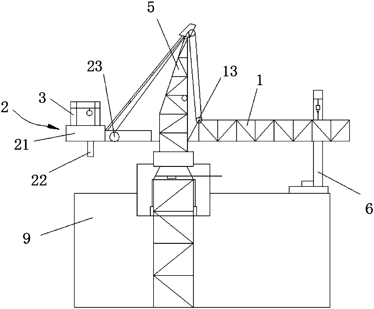 Demolition method of attached tower crane in narrow terrain