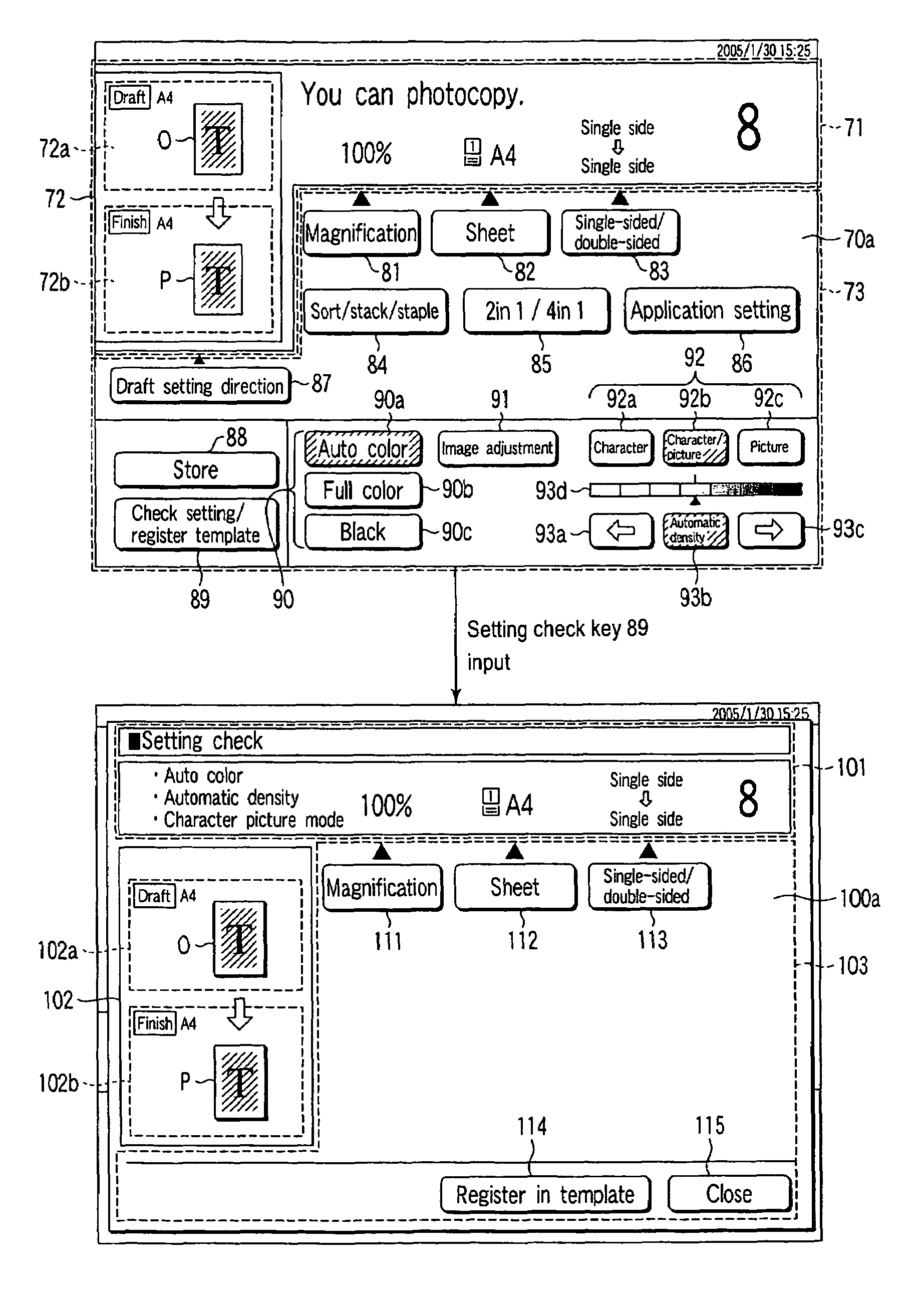 Multifunction peripheral with template registration and template registration method