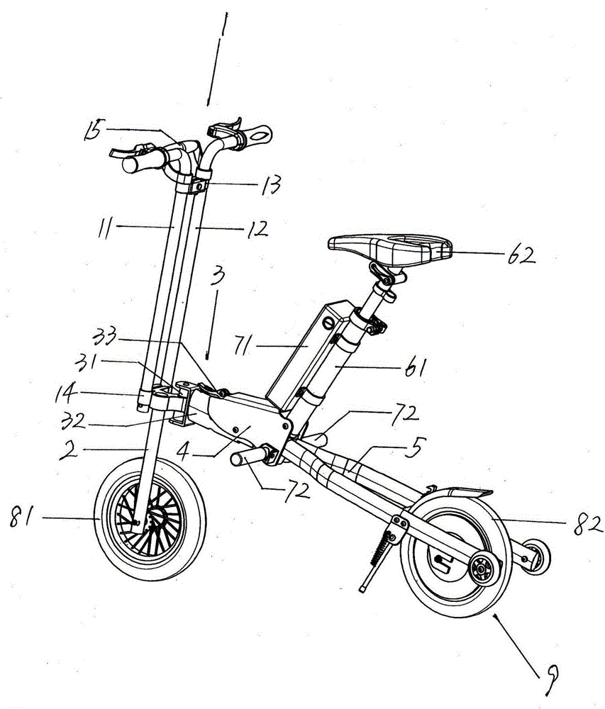 Telescopic rotating handlebar type folding electric bicycle