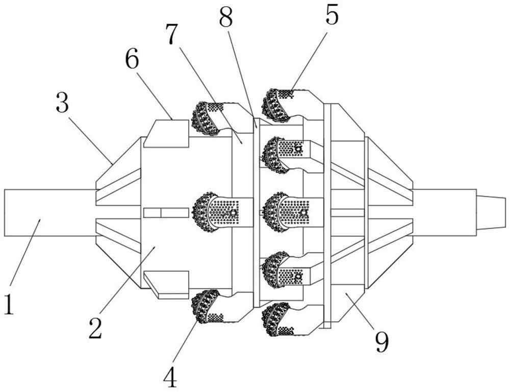 Centralizing and cutting integrated two-stage cone reamer
