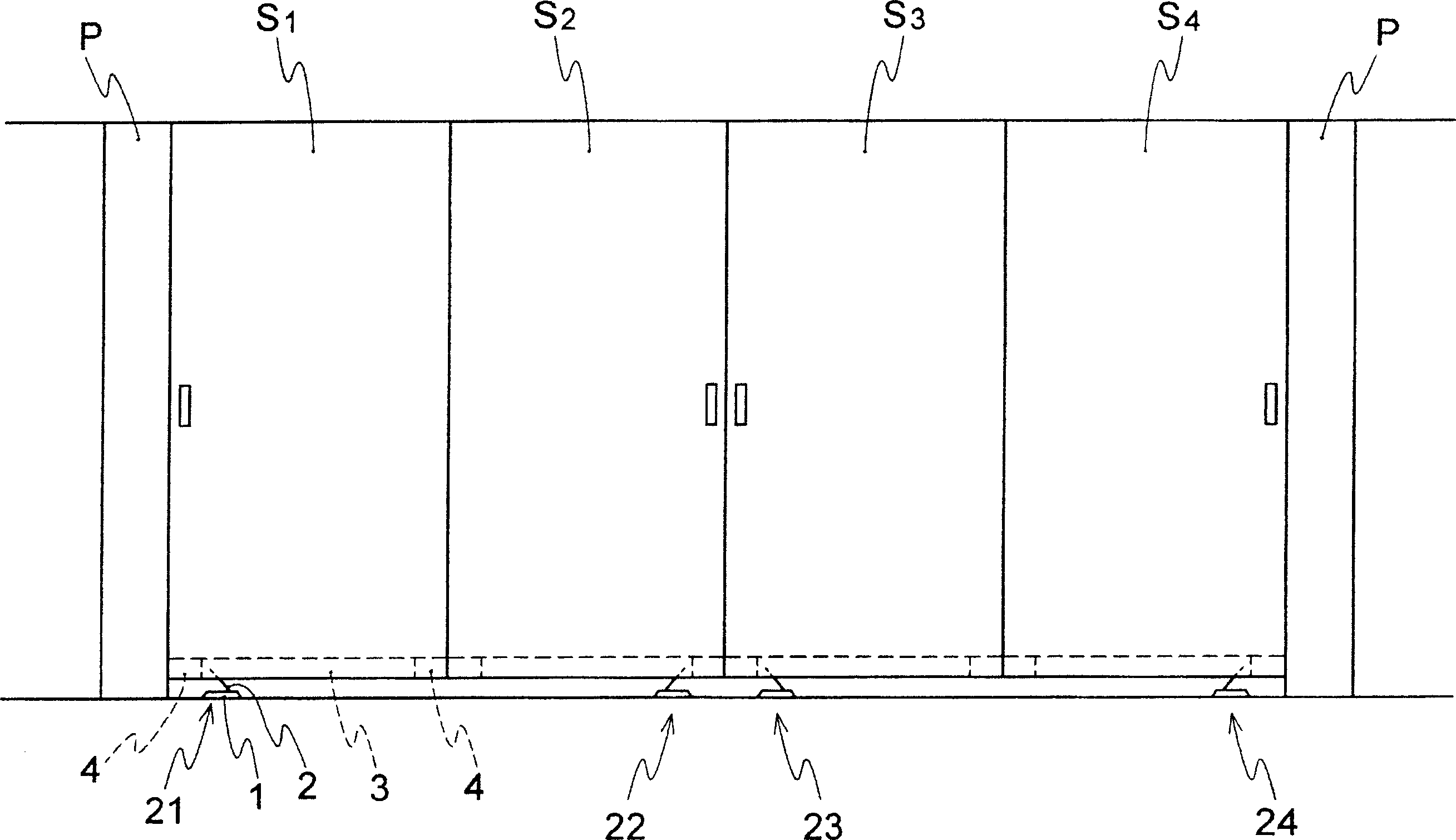 Steady rest device for suspension sliding door