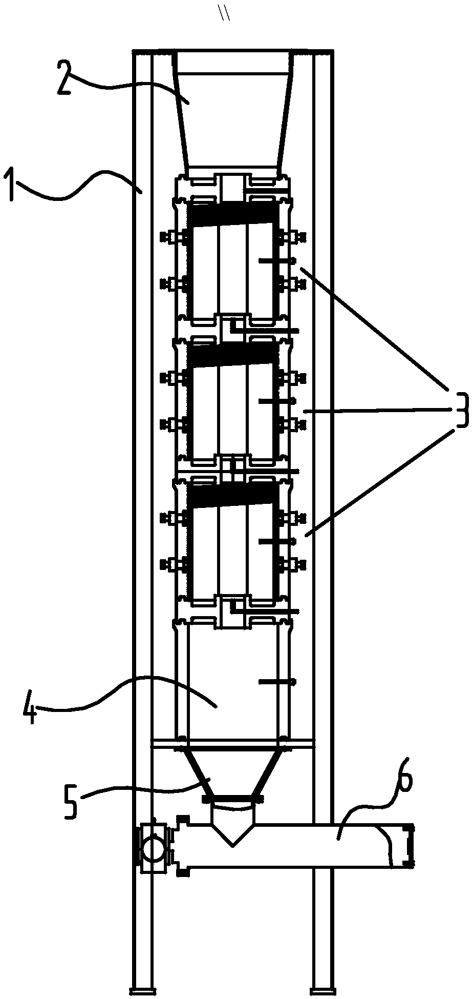 A vertical discharge activated carbon regeneration furnace