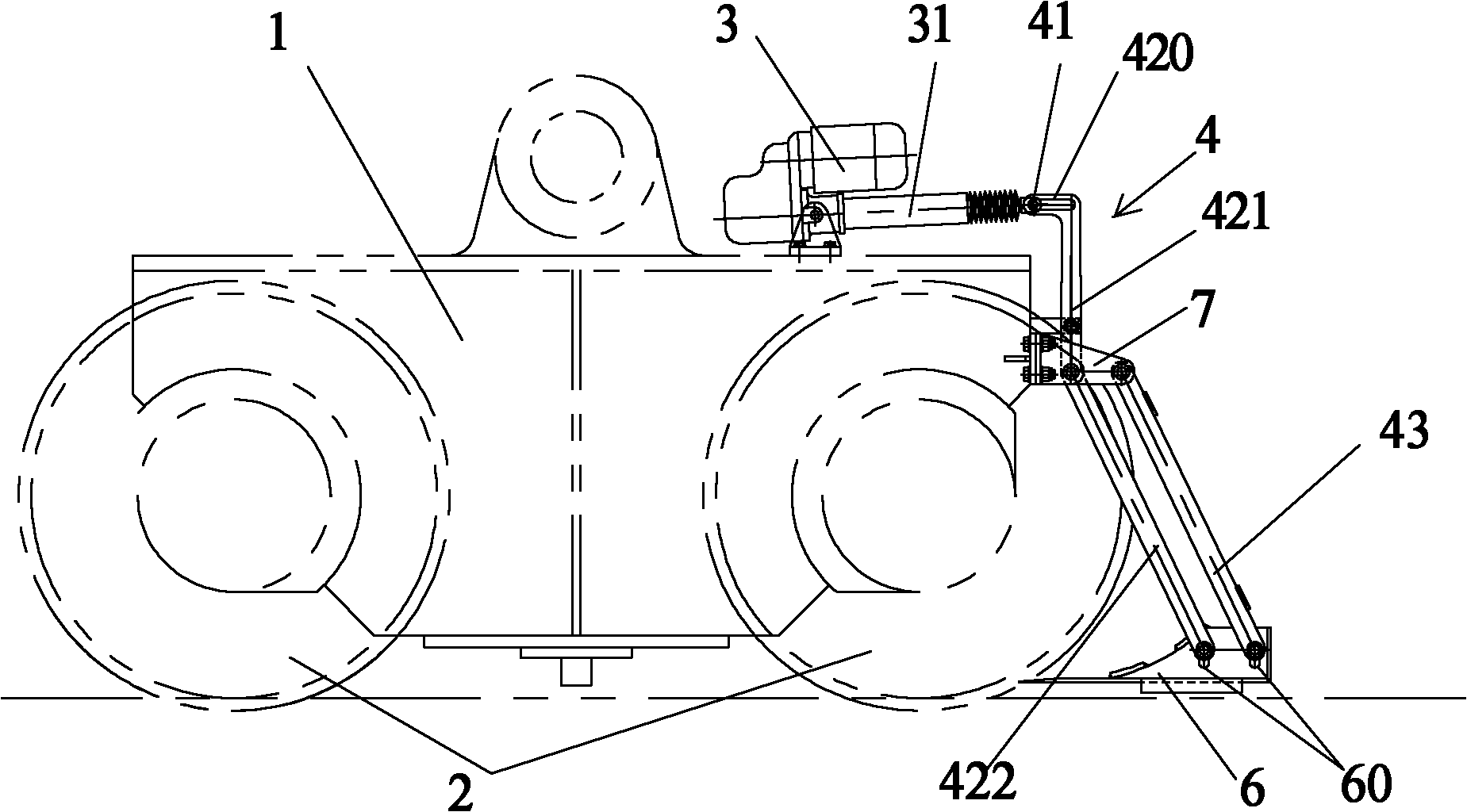 Anti-creep device of track running vehicle and track crane